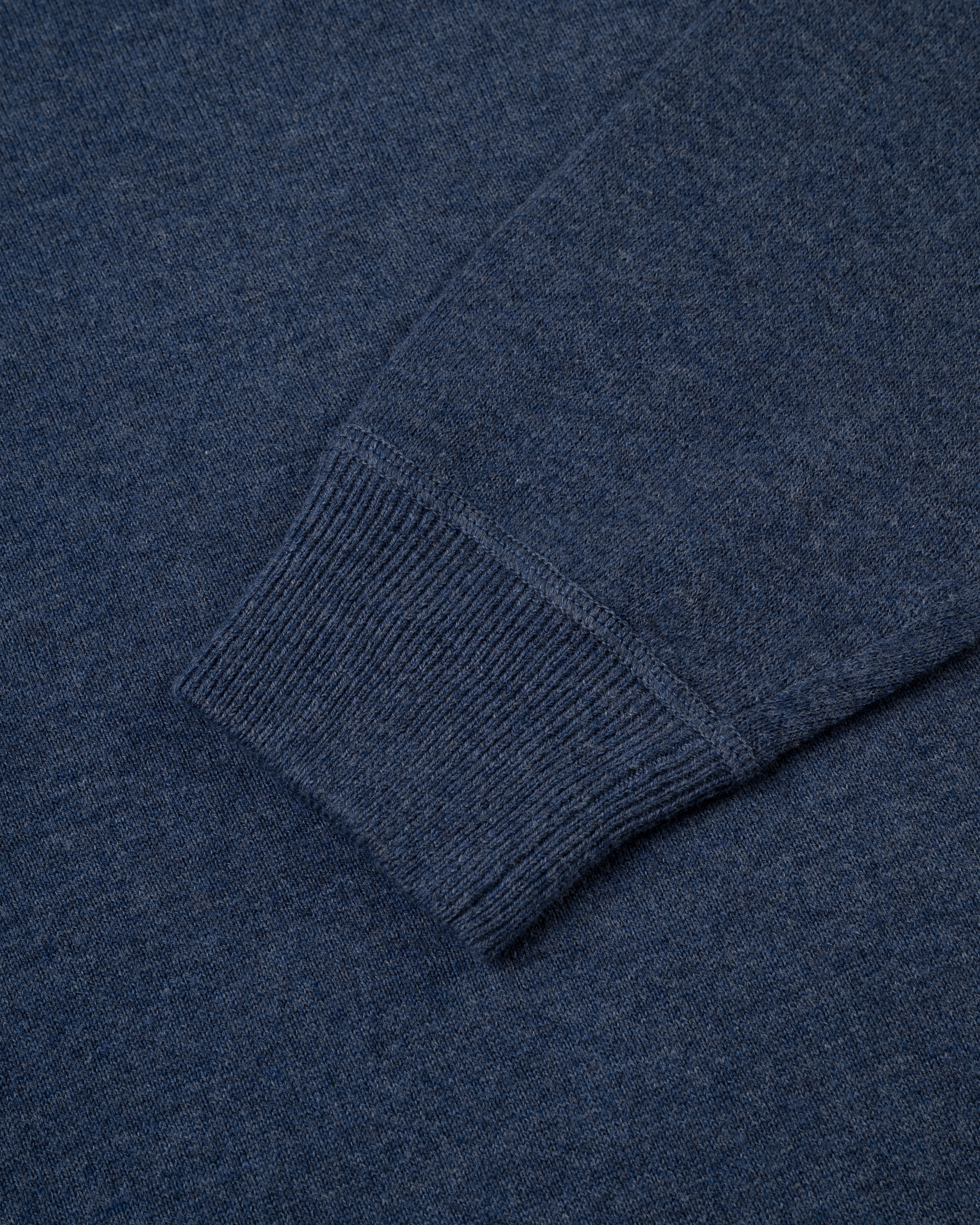 Medium Blue Cotton/Wool Crewneck Sweatshirt - Trim Fit