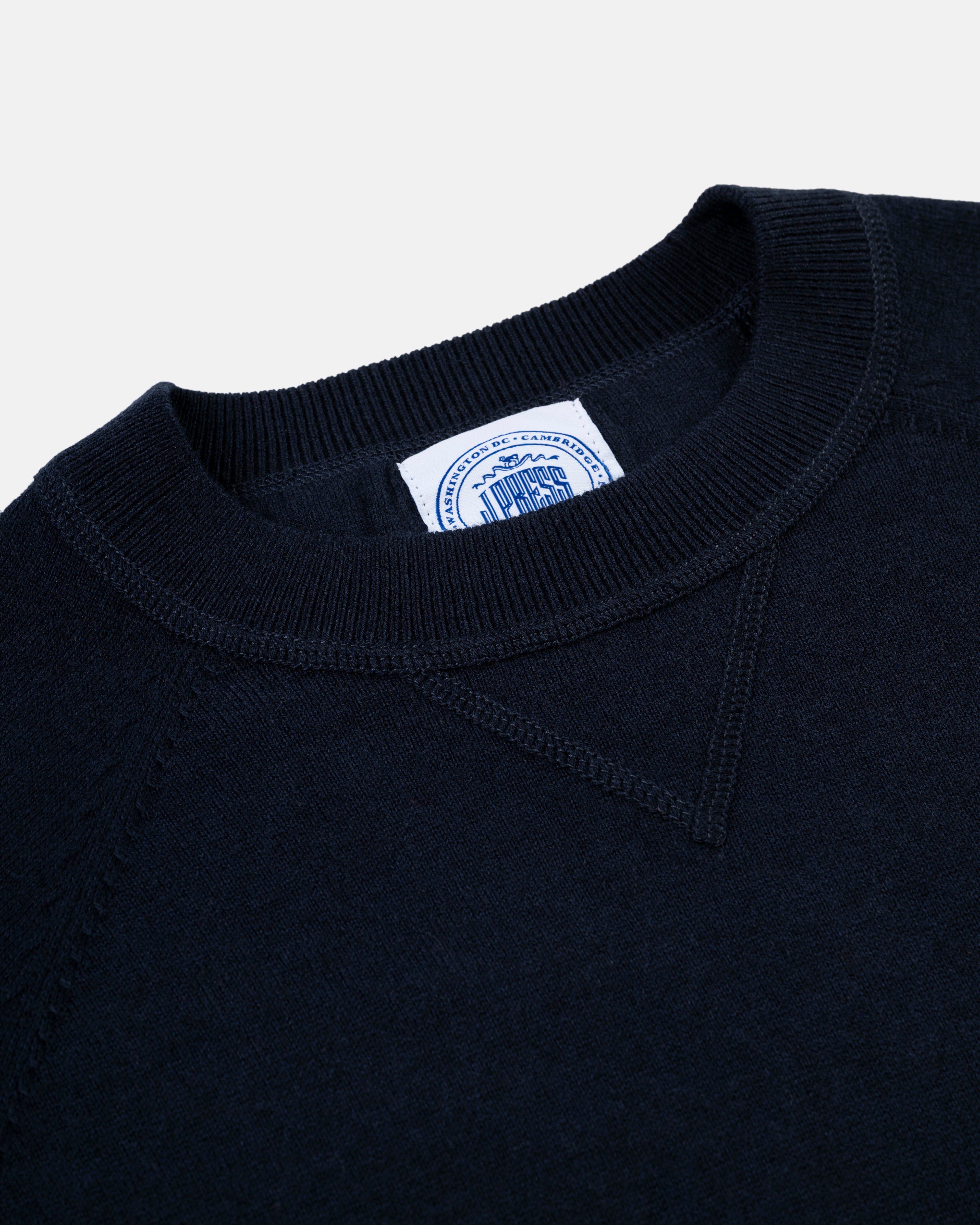 Navy Cotton/Wool Crewneck Sweatshirt - Trim Fit