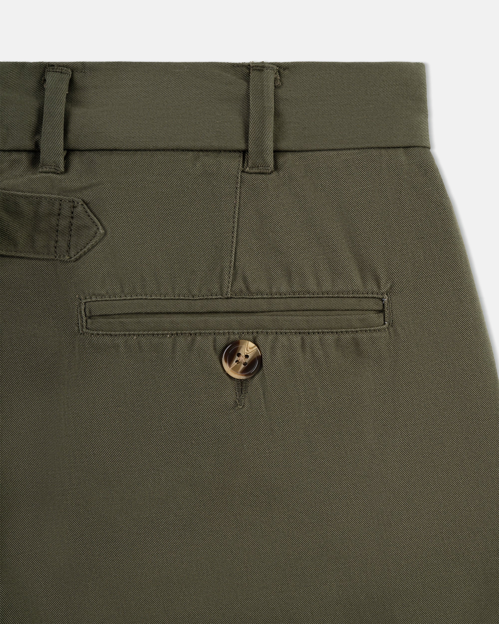 Olive Cinch-Back Cotton Chino Trouser - Trim Fit