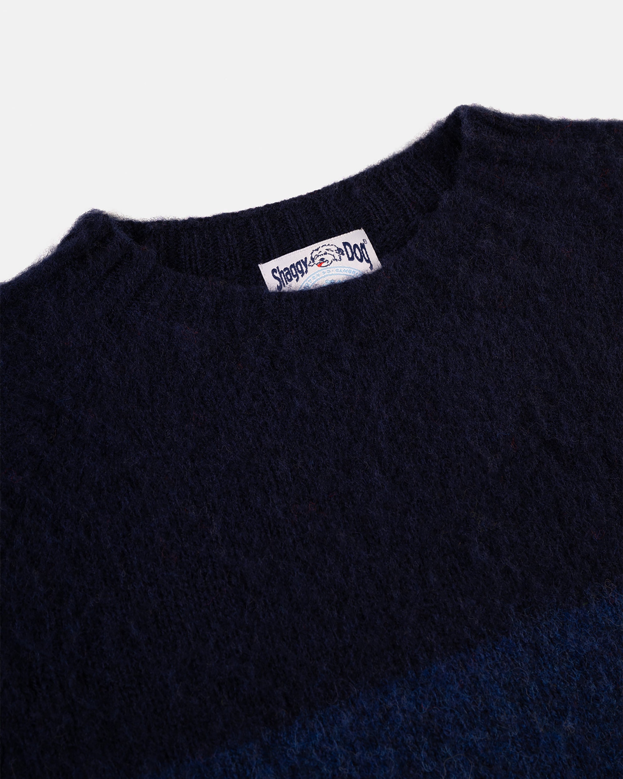 Made-in-Scotland Blue & Navy Shaggy Dog Block Stripe Sweater - Trim Fit