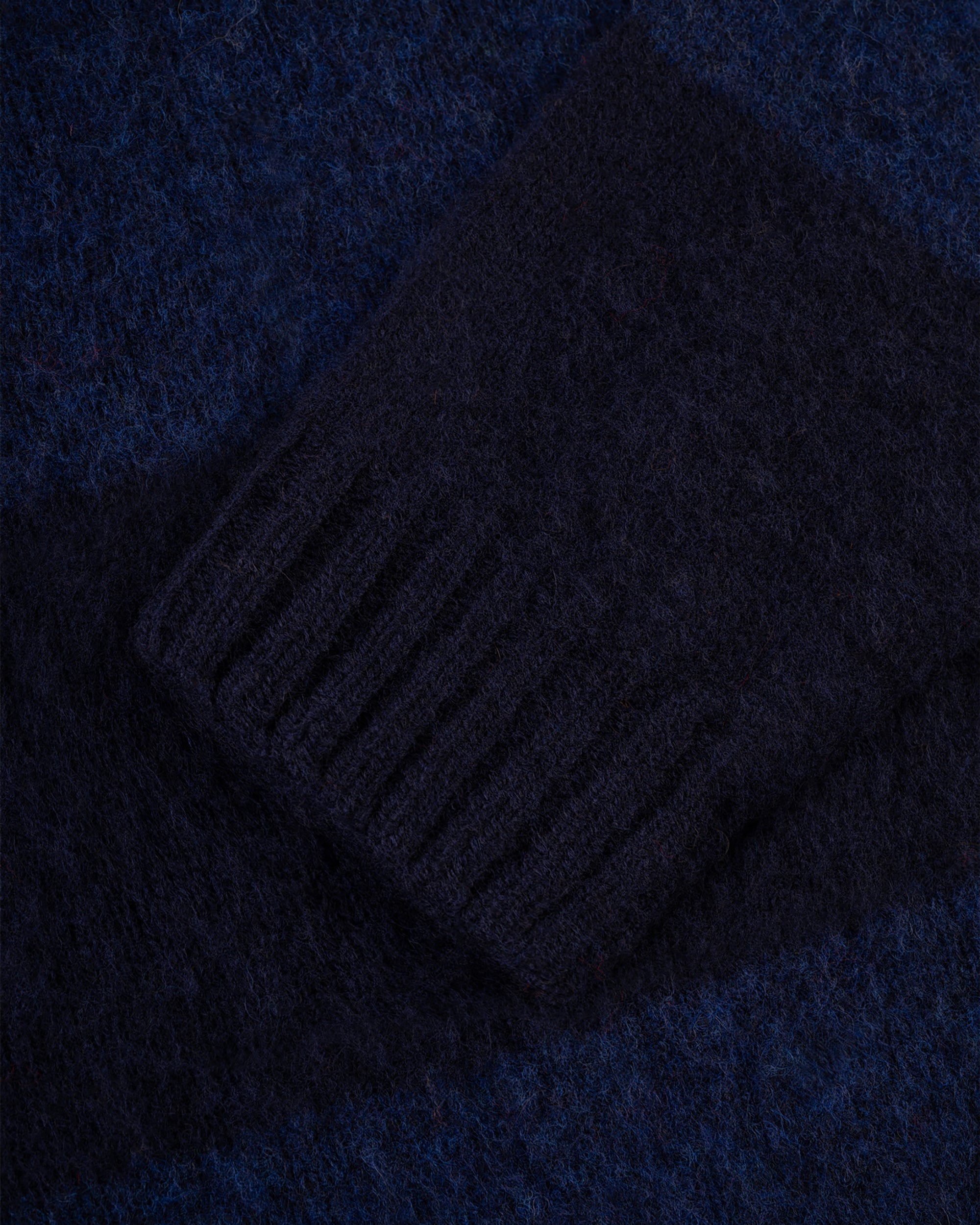 Made-in-Scotland Blue & Navy Shaggy Dog Block Stripe Sweater - Trim Fit