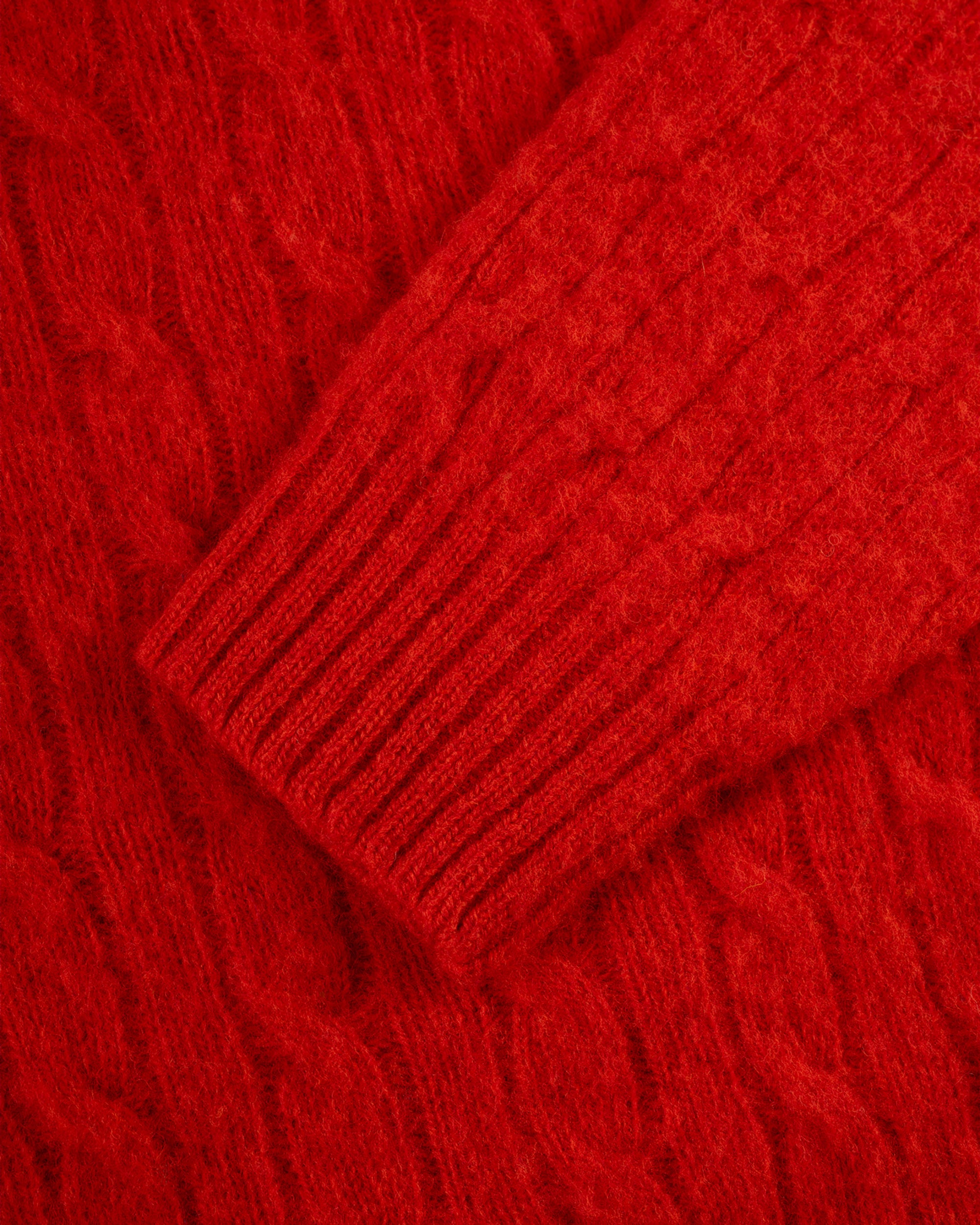 Made-in-Scotland Red Shaggy Dog Cableknit Sweater - Classic Fit