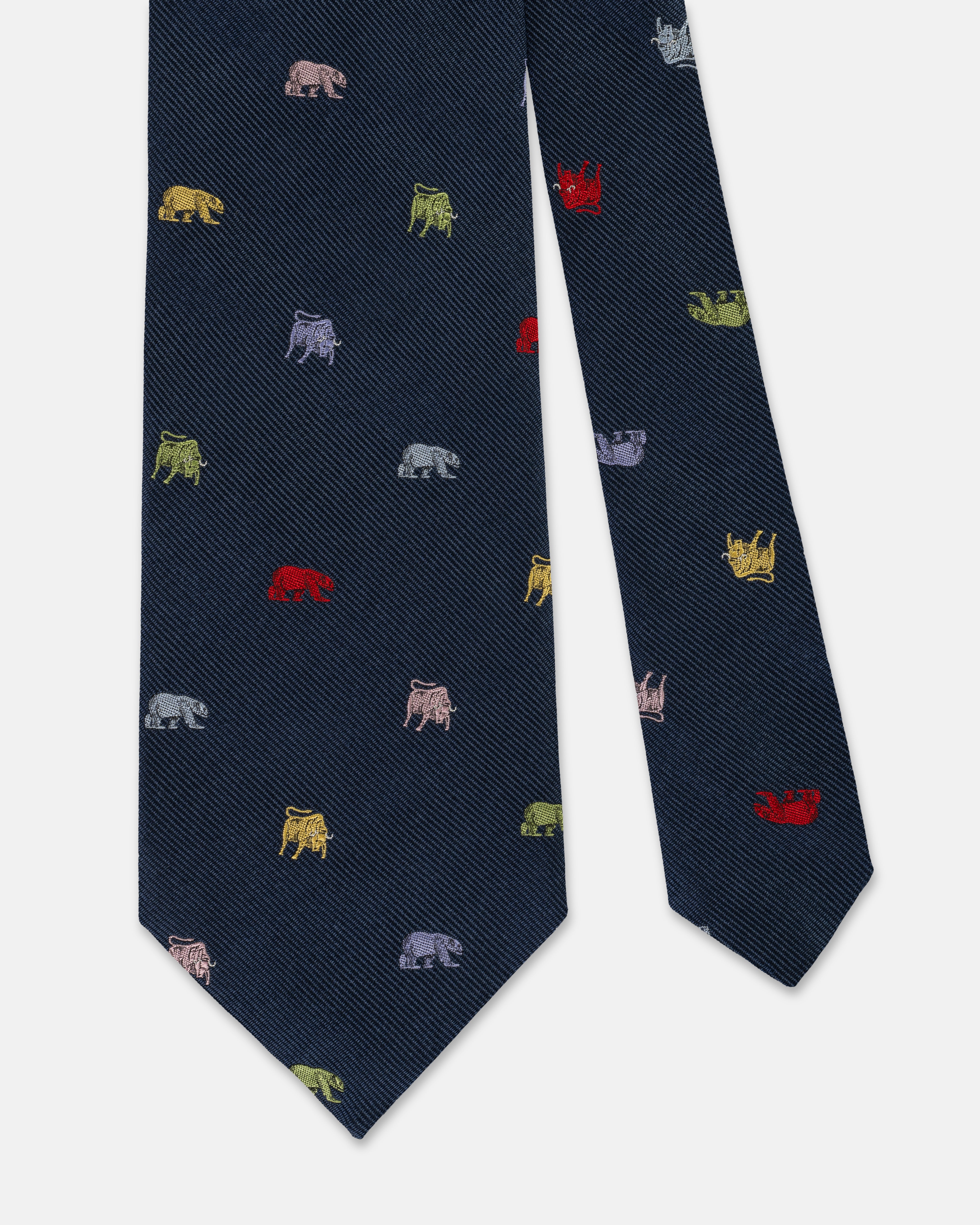 Made-in-England Navy with Multi Bull And Bear Club Tie