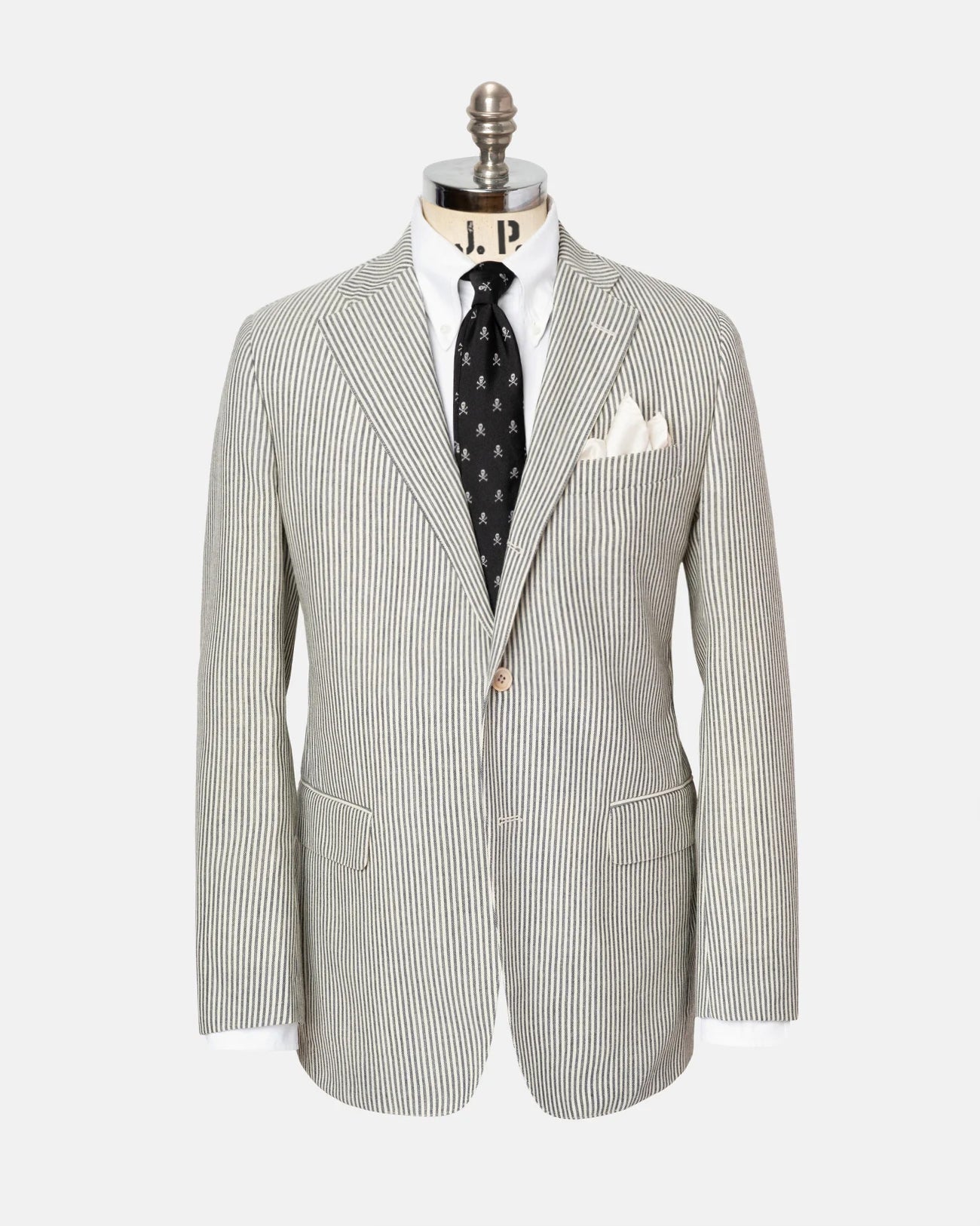Made-in-USA Cream & Grey Oxford Stripe Fox Air Wool Sport Coat