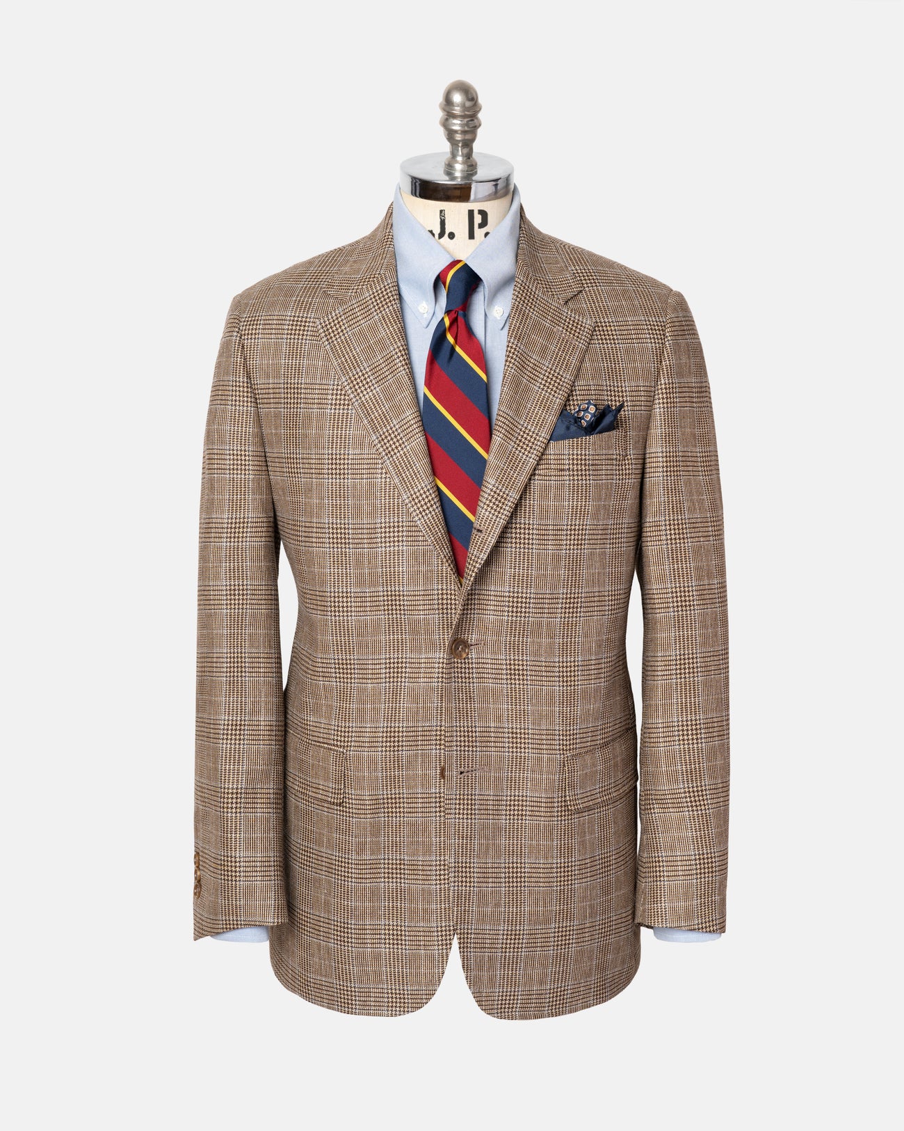 Made-in-Canada Light Brown & Blue Glen Plaid Silk/Wool Sport Coat