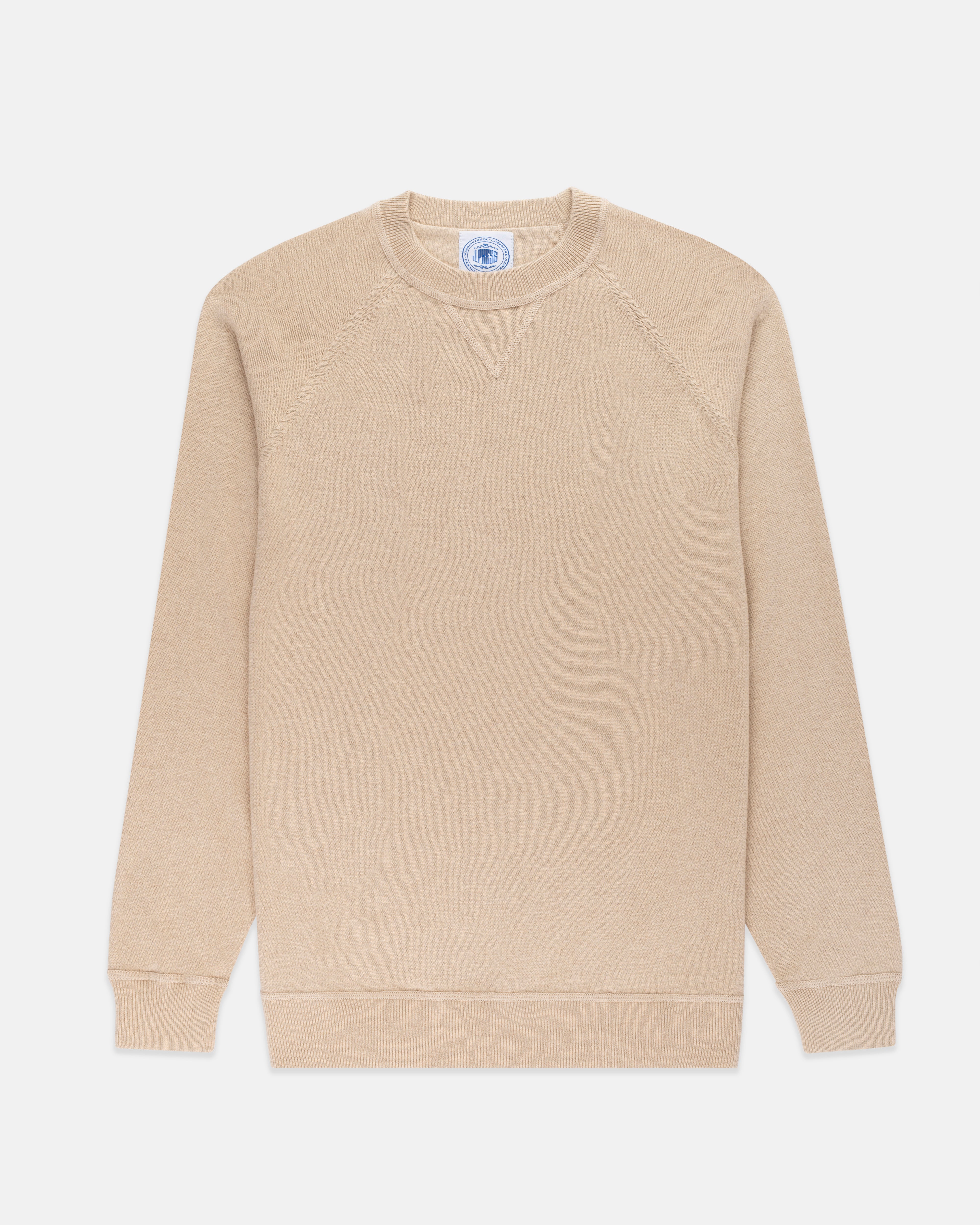 Tan Cotton/Wool Crewneck Sweatshirt - Trim Fit
