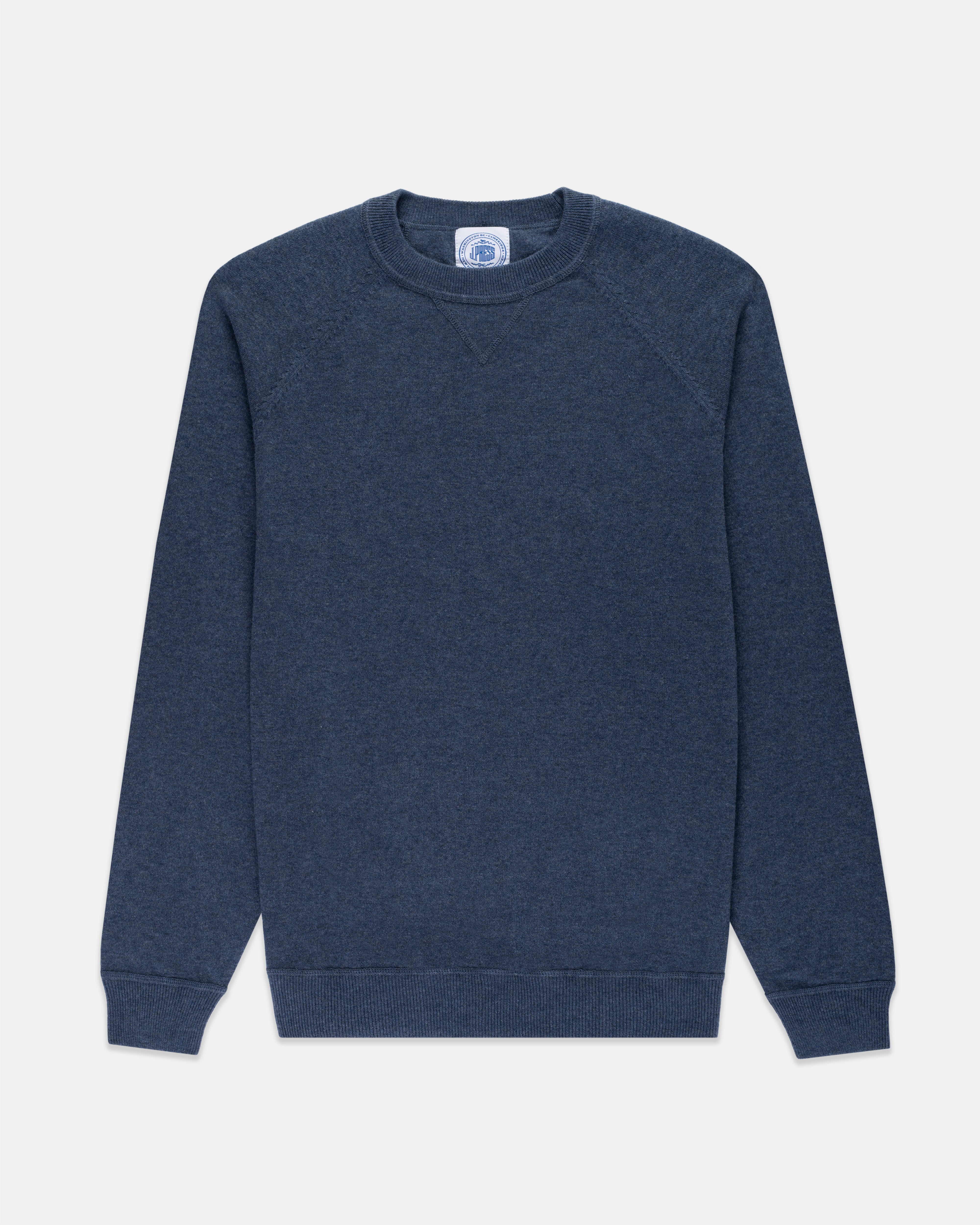 Medium Blue Cotton/Wool Crewneck Sweatshirt - Trim Fit