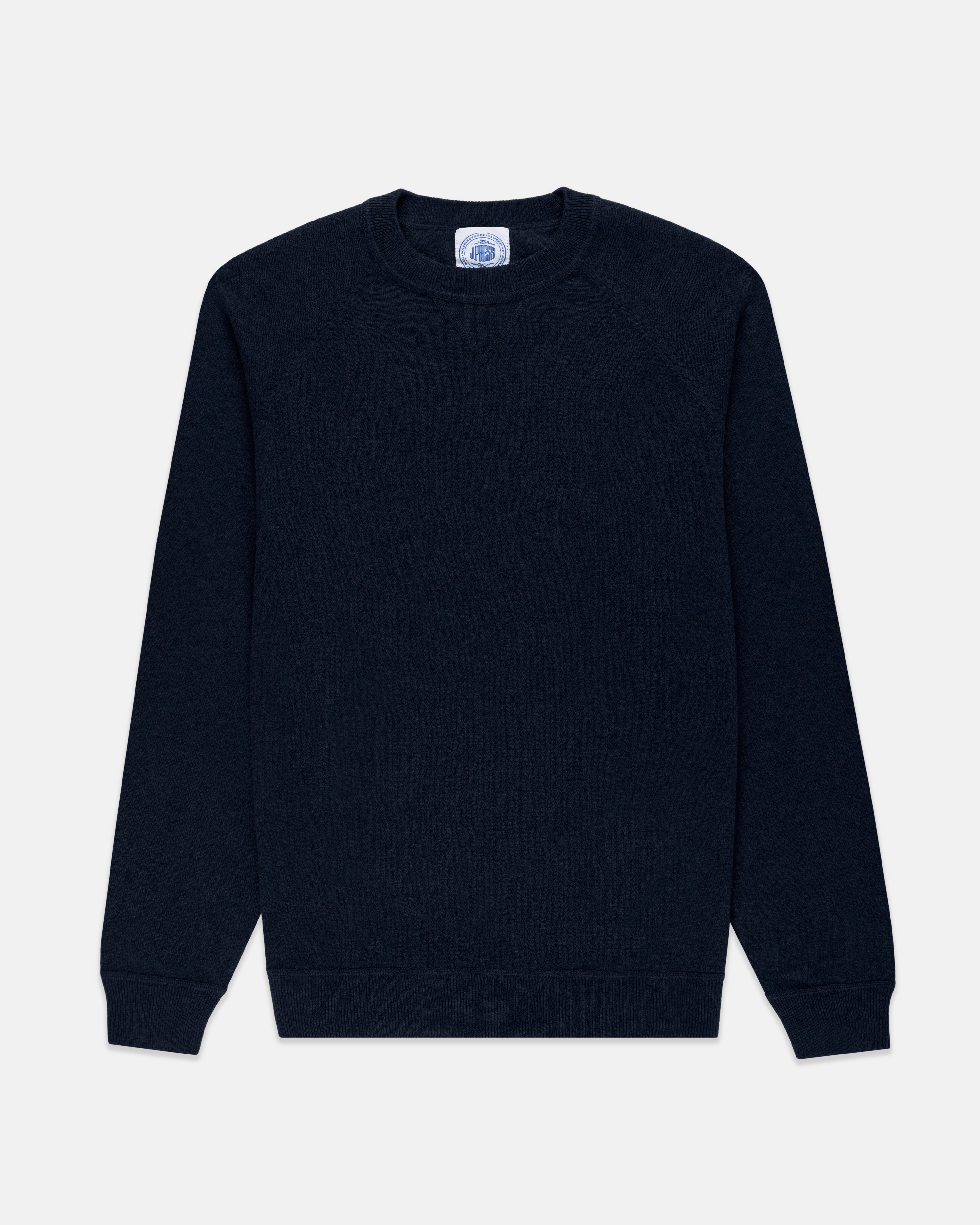 Navy Cotton/Wool Crewneck Sweatshirt - Trim Fit