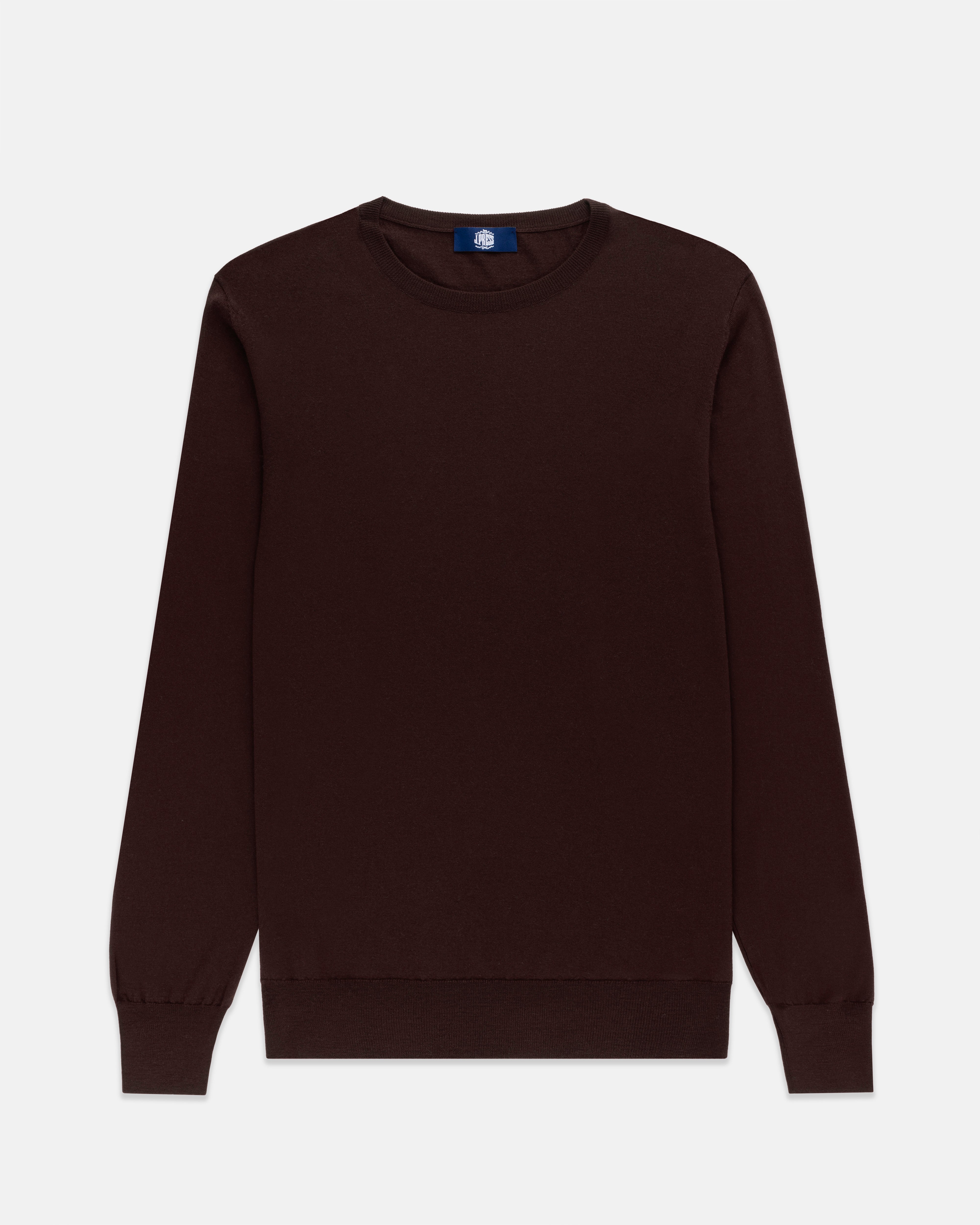 Made-in-Scotland Brown Superfine Merino Wool Sweater