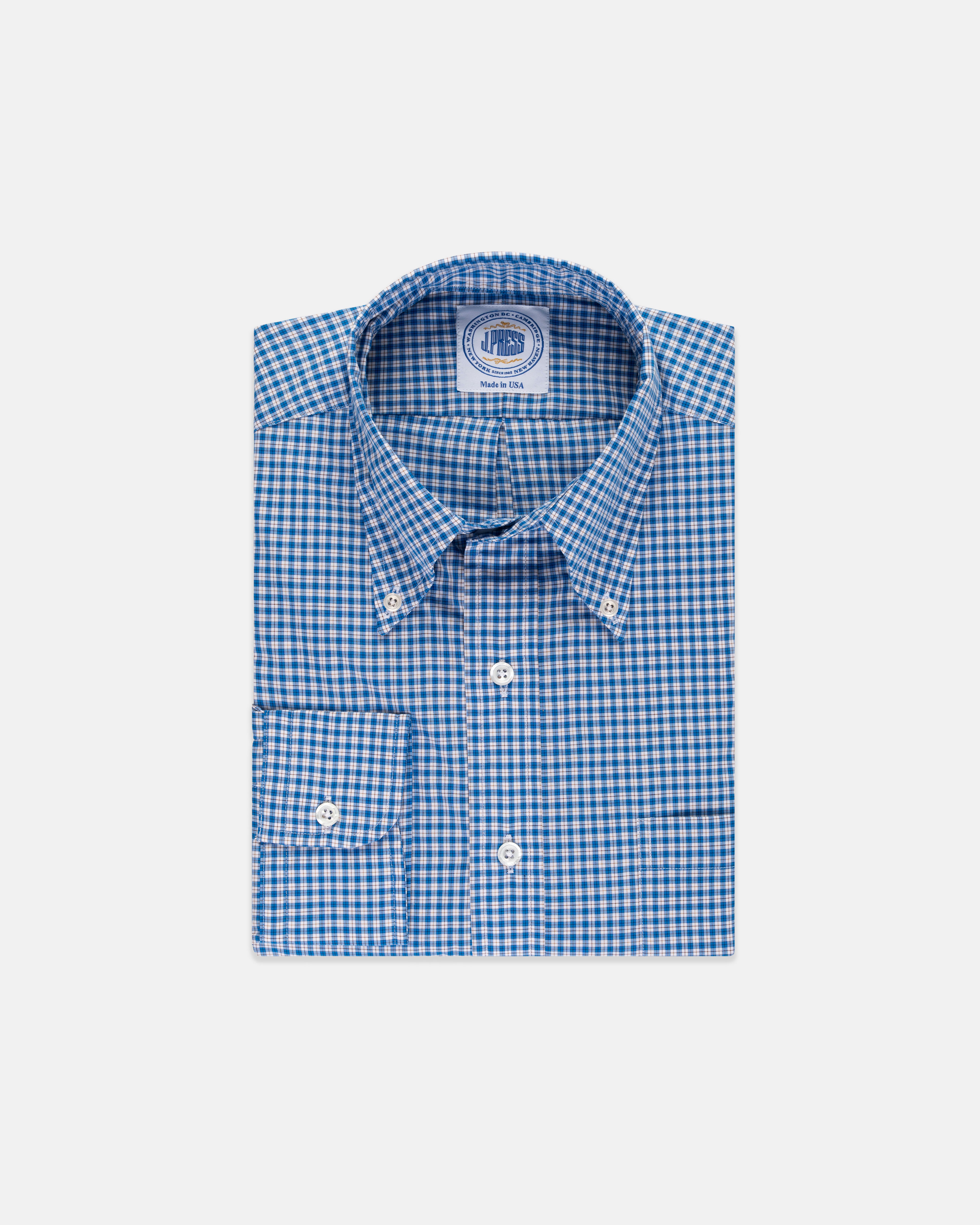 Made-in-USA Blue & Brown Check Sport Shirt - Classic Fit