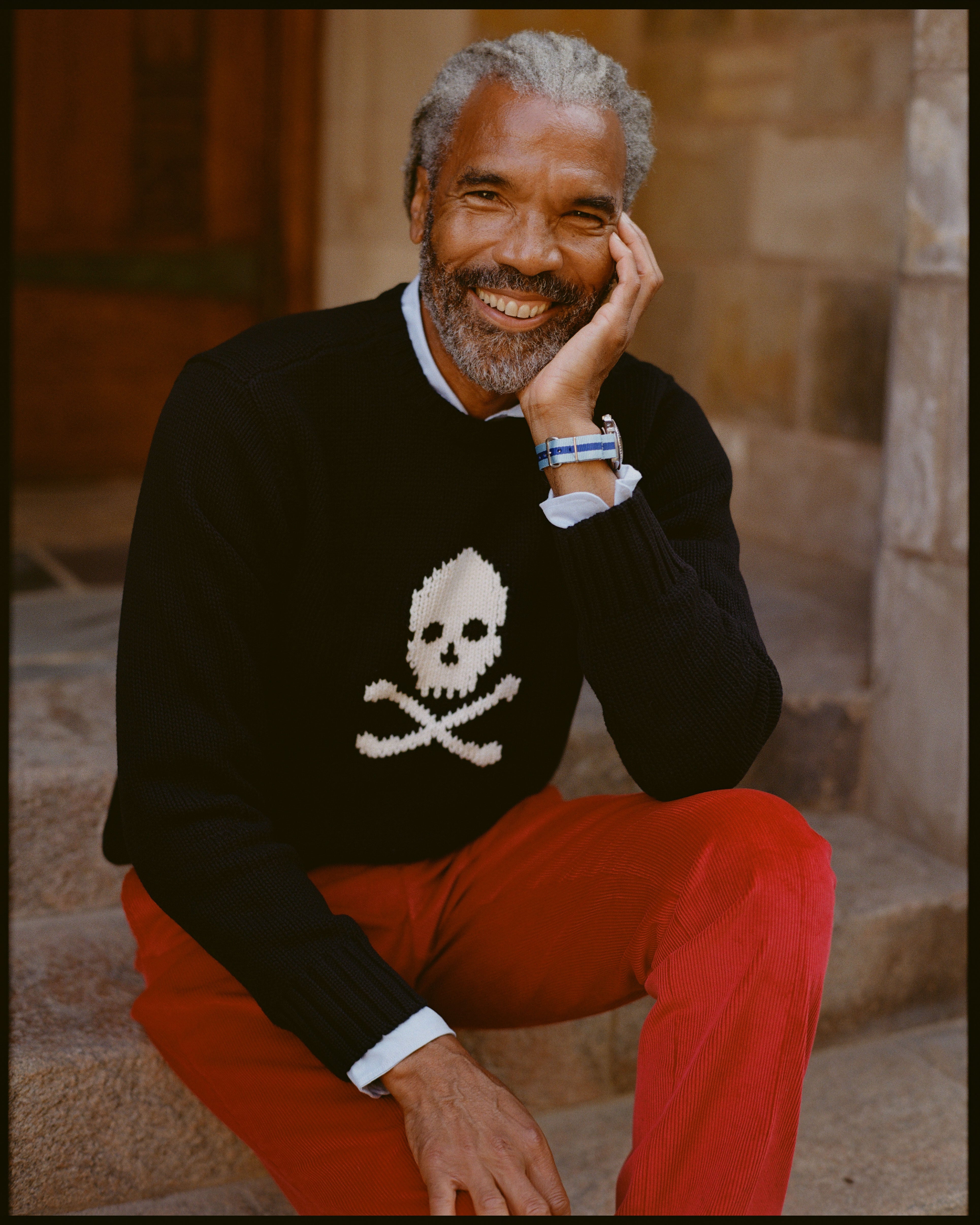 Skull & Bones Intarsia Knit Cotton Sweater