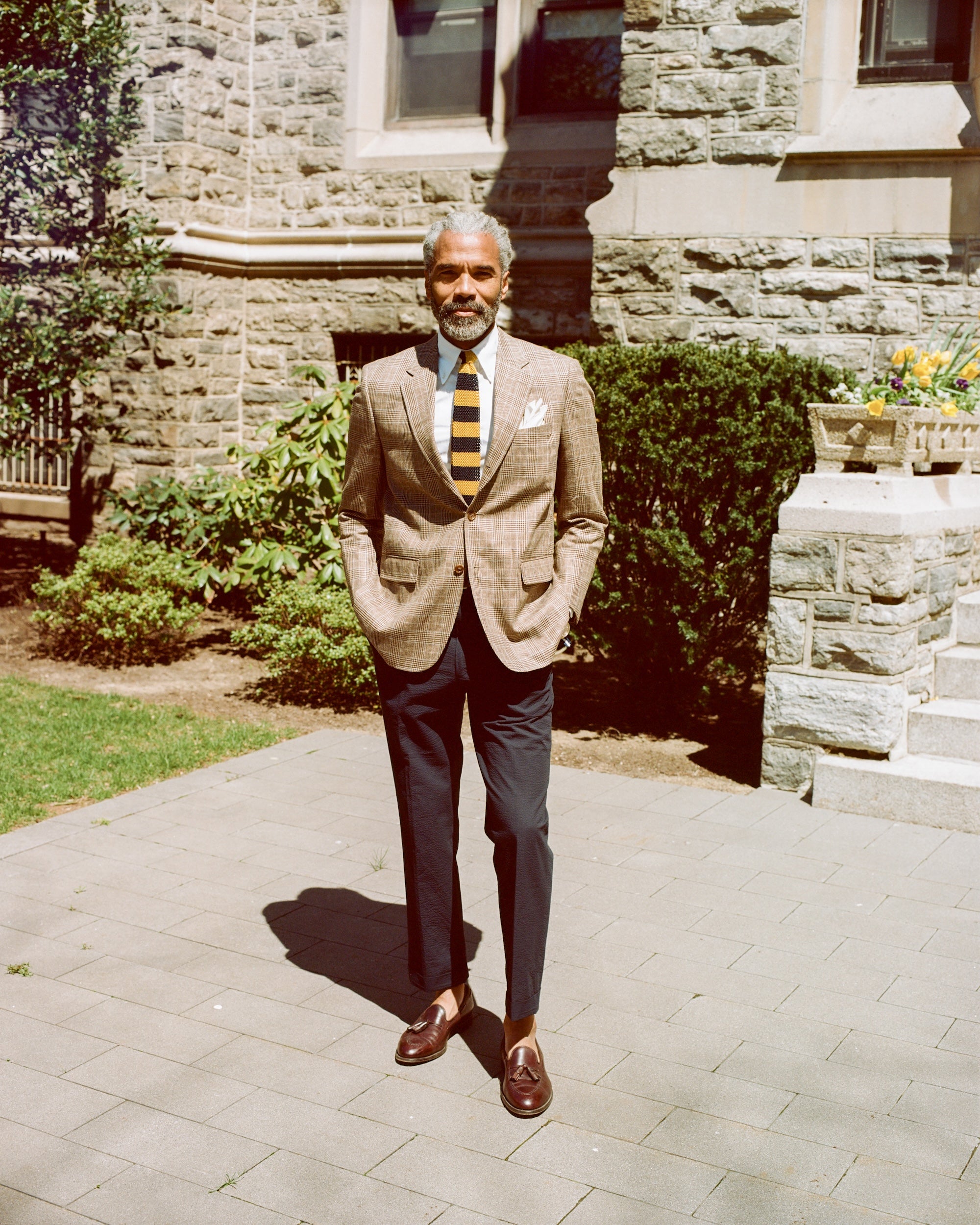 Made-in-Canada Light Brown & Blue Glen Plaid Silk/Wool Sport Coat