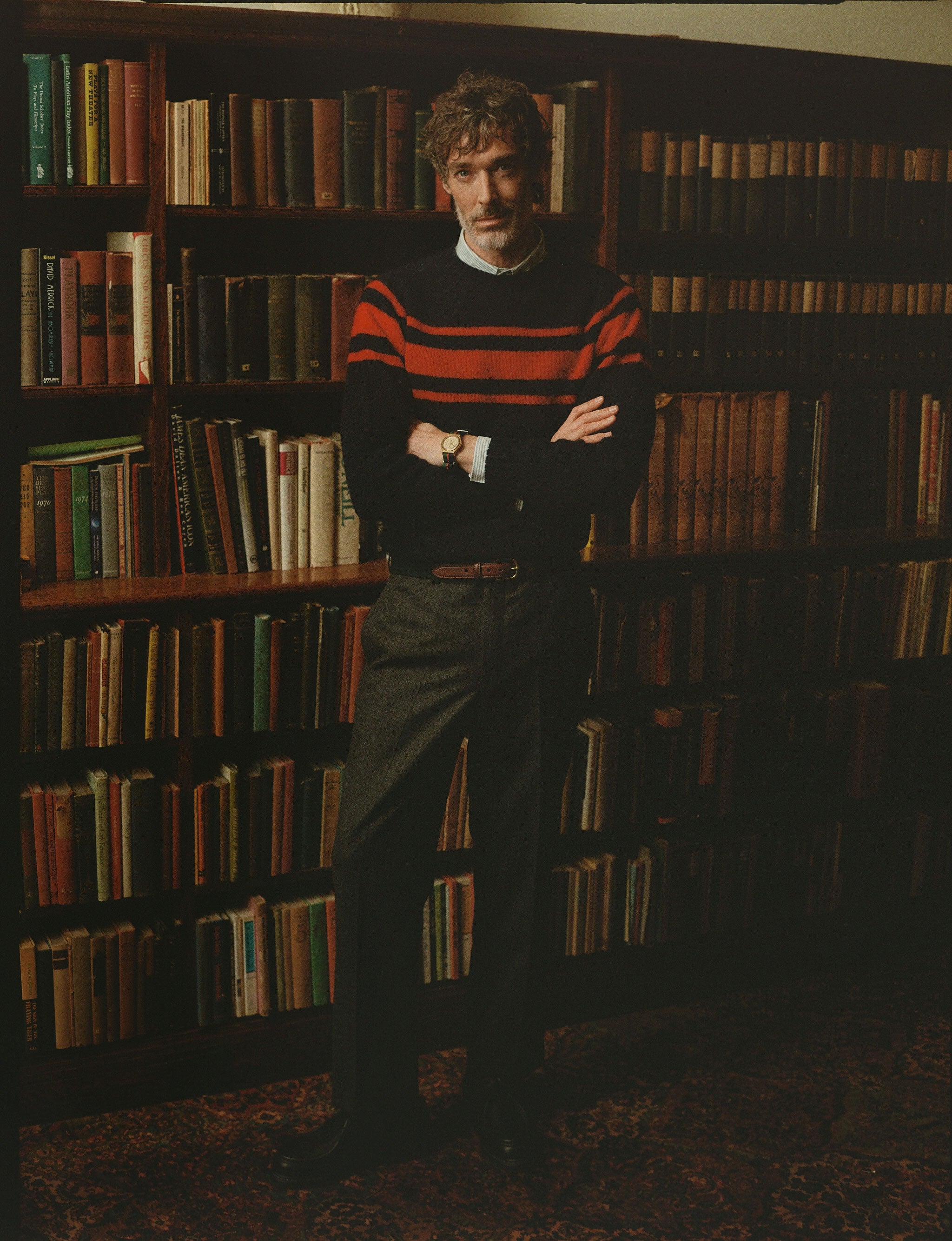 Made-in-Scotland Navy Chest Stripe Shaggy Dog Sweater - Trim Fit