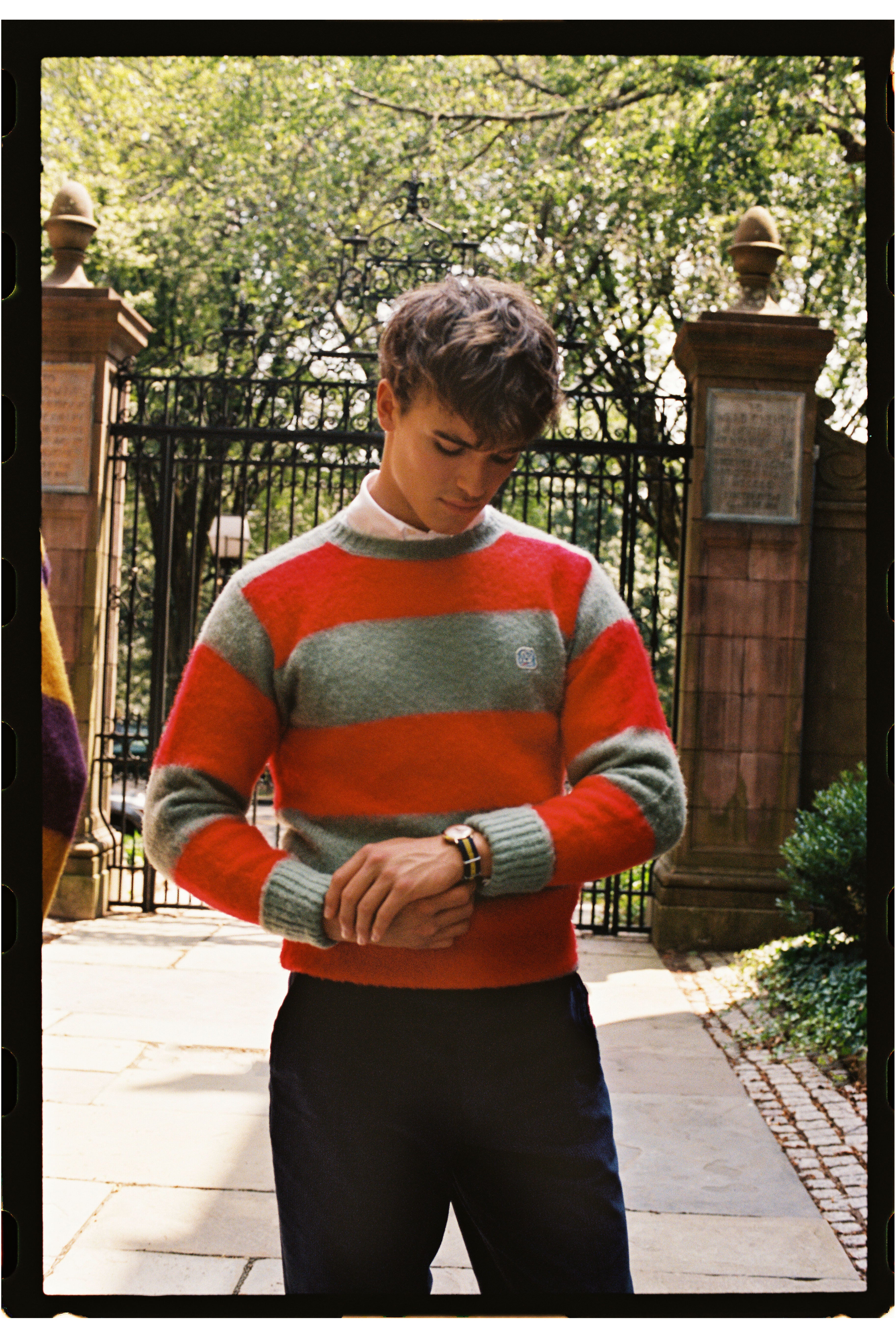 Made-in-Scotland Seafoam Green & Red Stripe Shaggy Dog Icon Sweater - Classic Fit