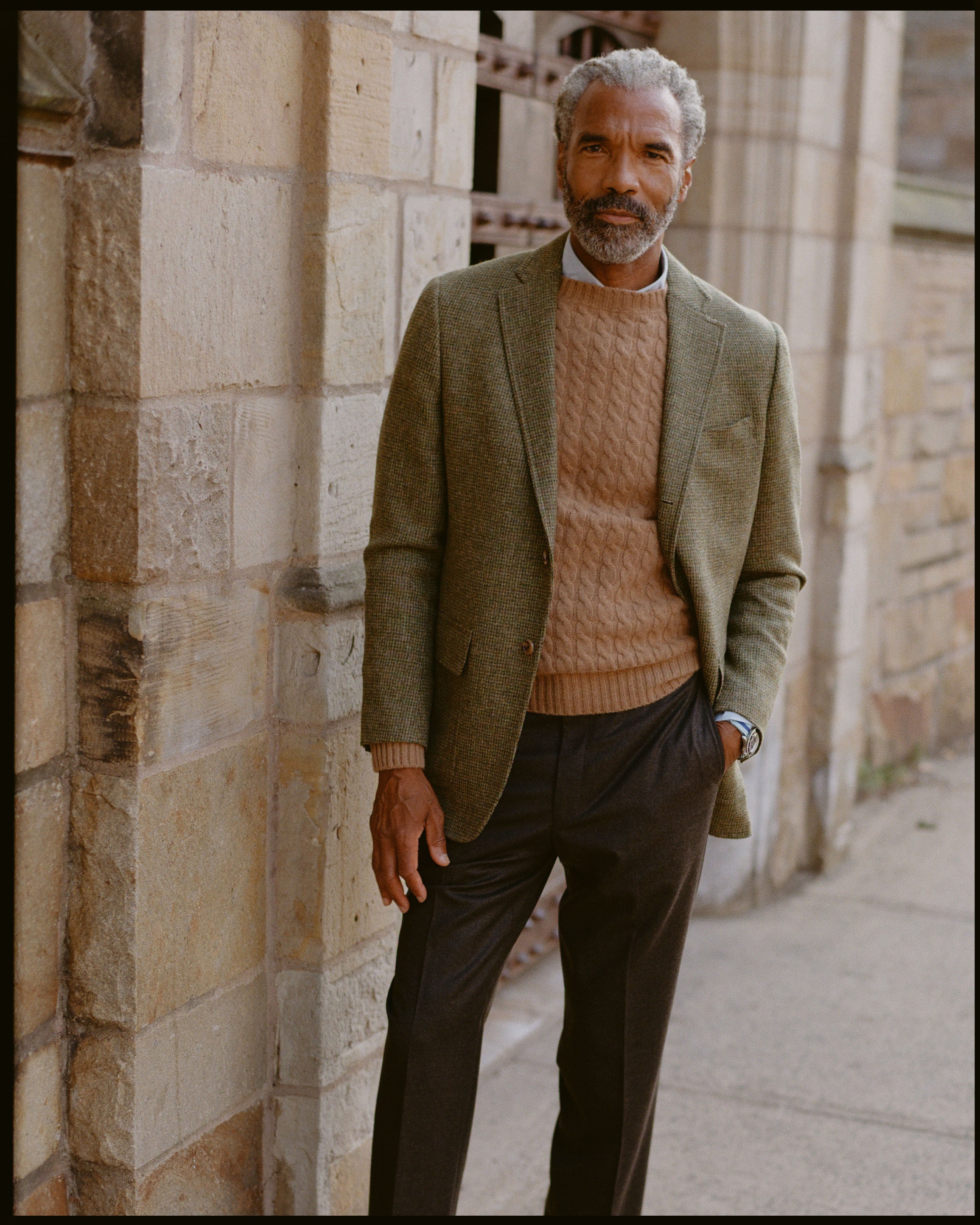 Made-in-USA Olive Tic Weave Cheviot Tweed Sport Coat