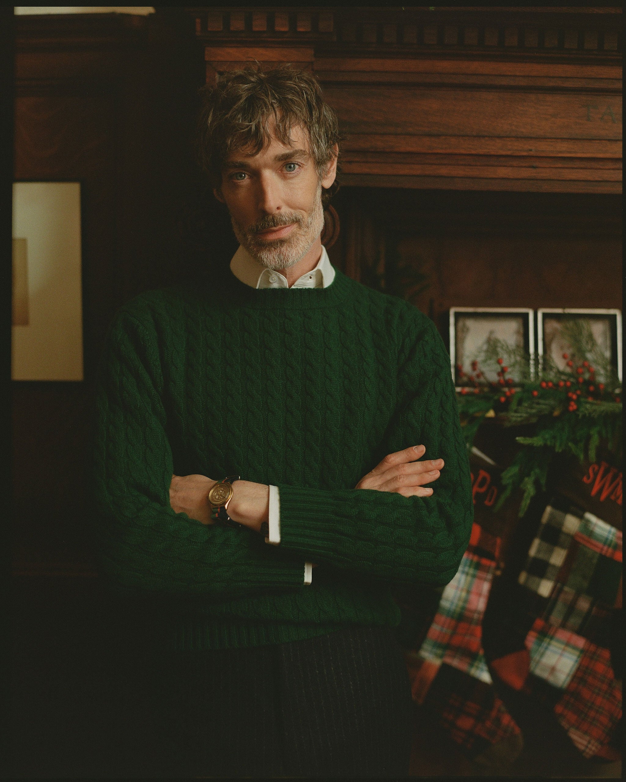 Made-in-Scotland Green Cable Knit Cashmere Sweater