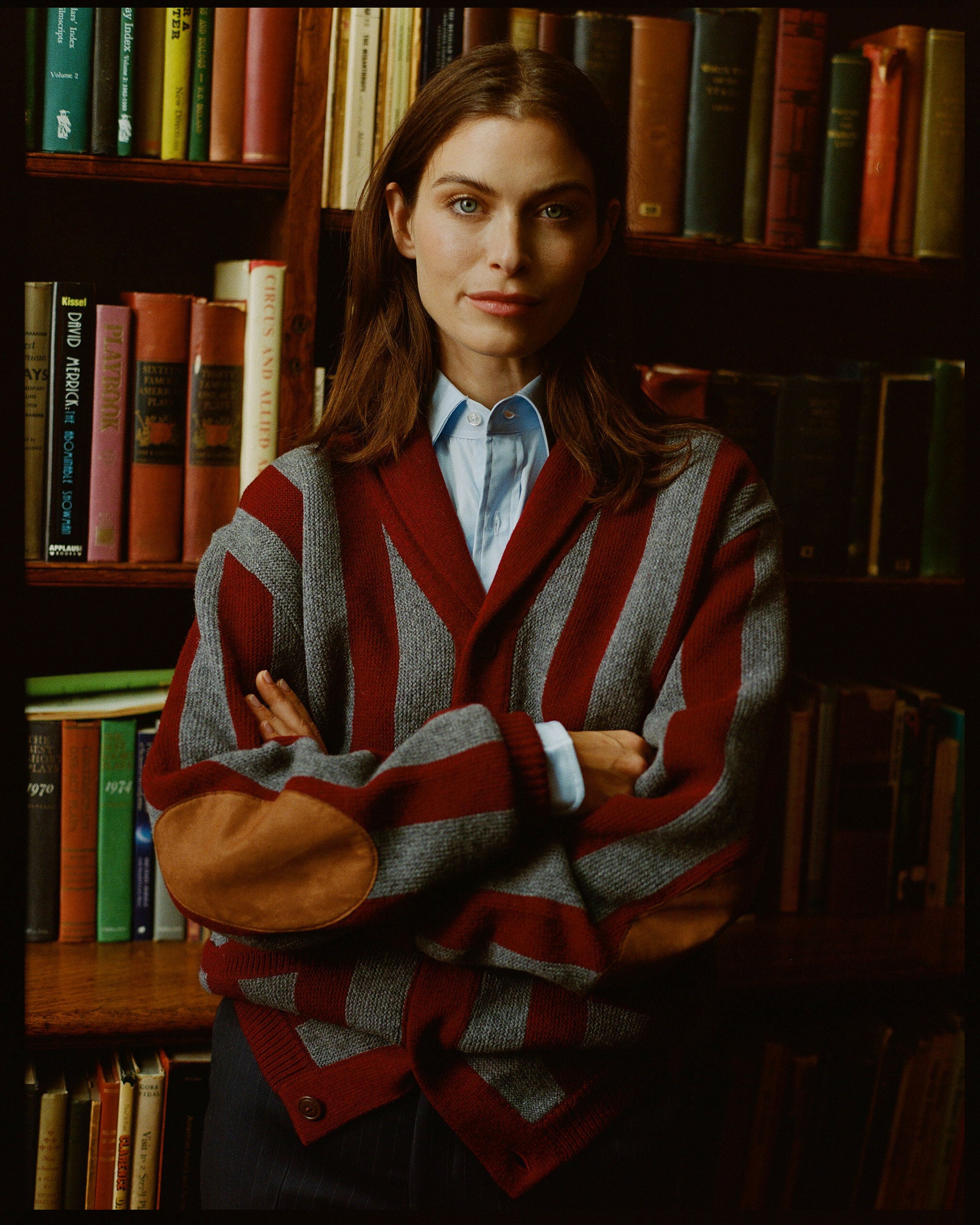 Burgundy & Grey Striped Varsity-Style Cotton Cardigan - Trim Fit