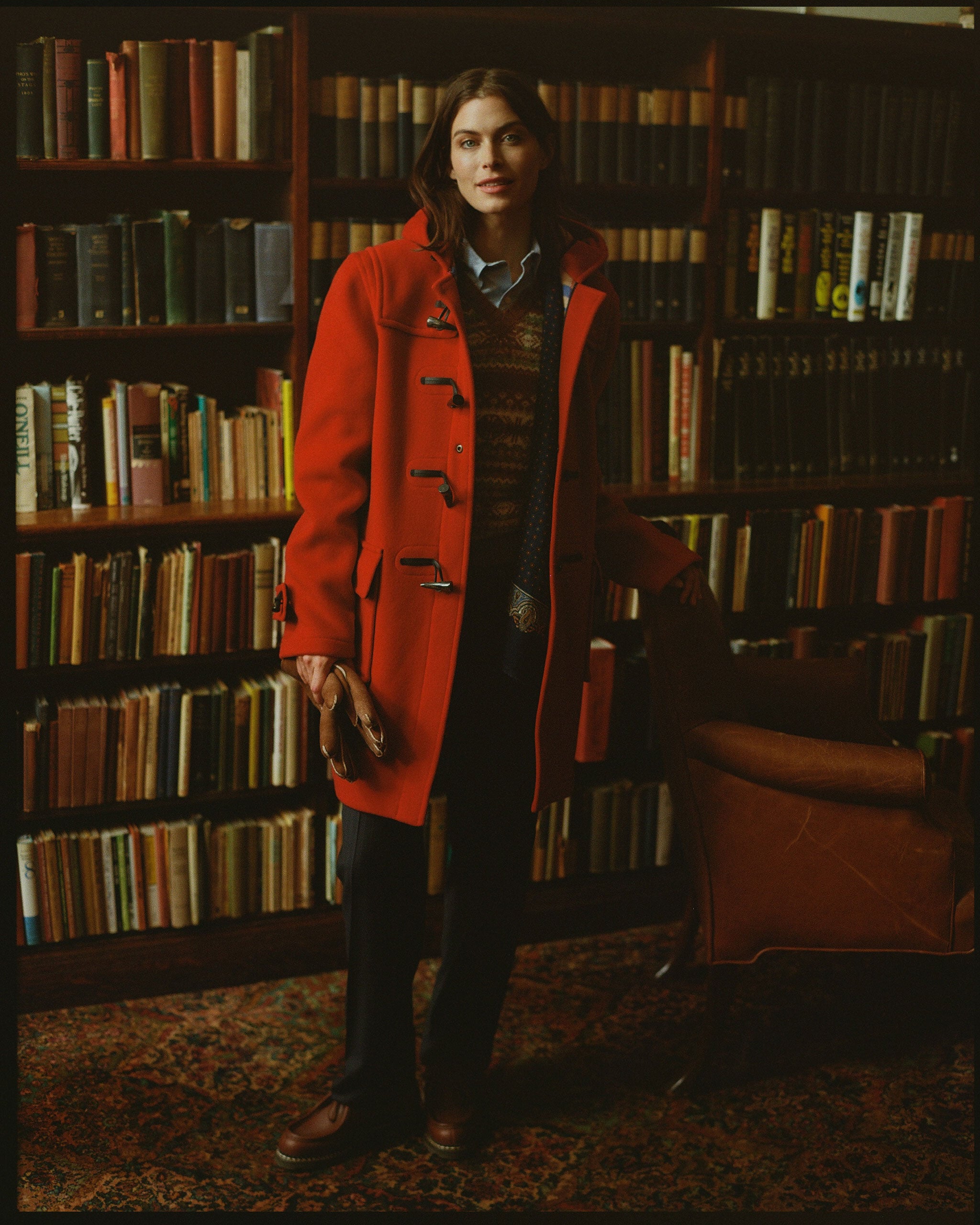 Made-in-England Scarlet Classic Morris Duffle Coat