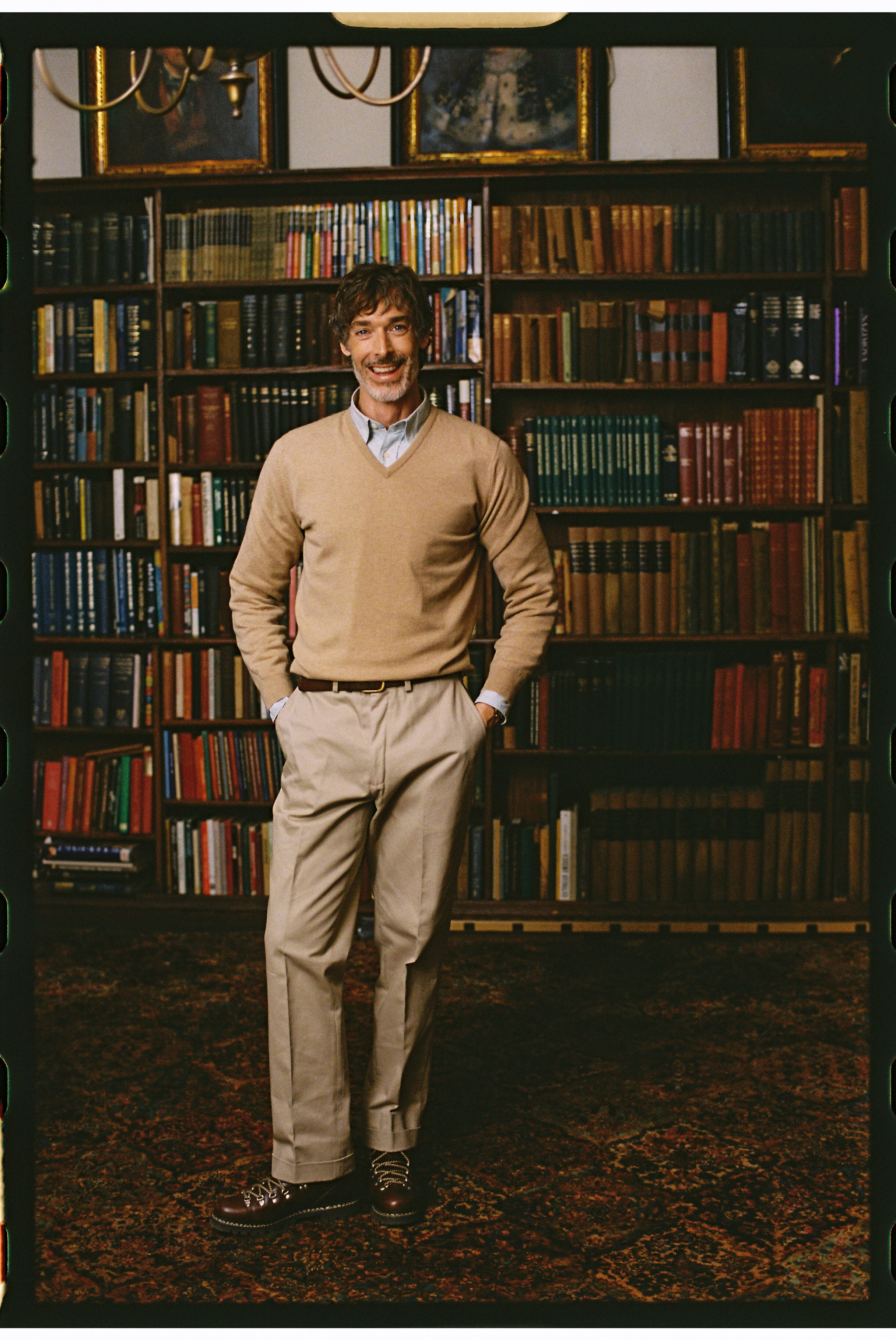 Made-in-Scotland Tan Cashmere V-neck Sweater