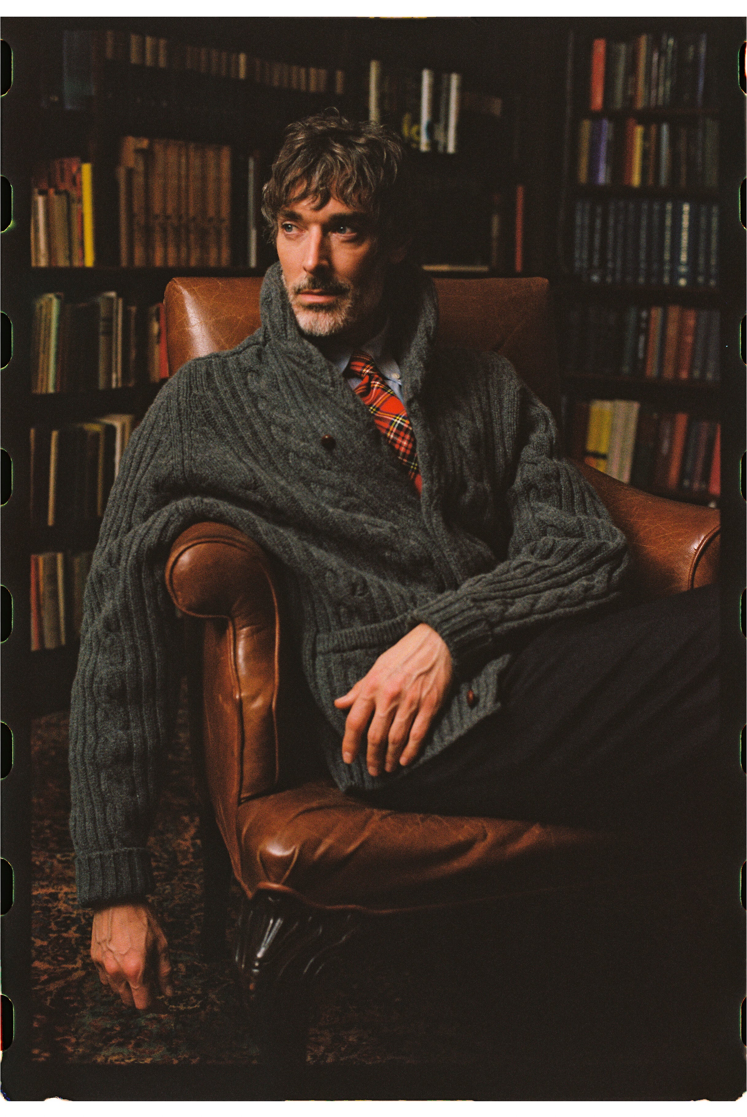 Made-in-Scotland Grey Shawl Collar Cable Knit Cardigan