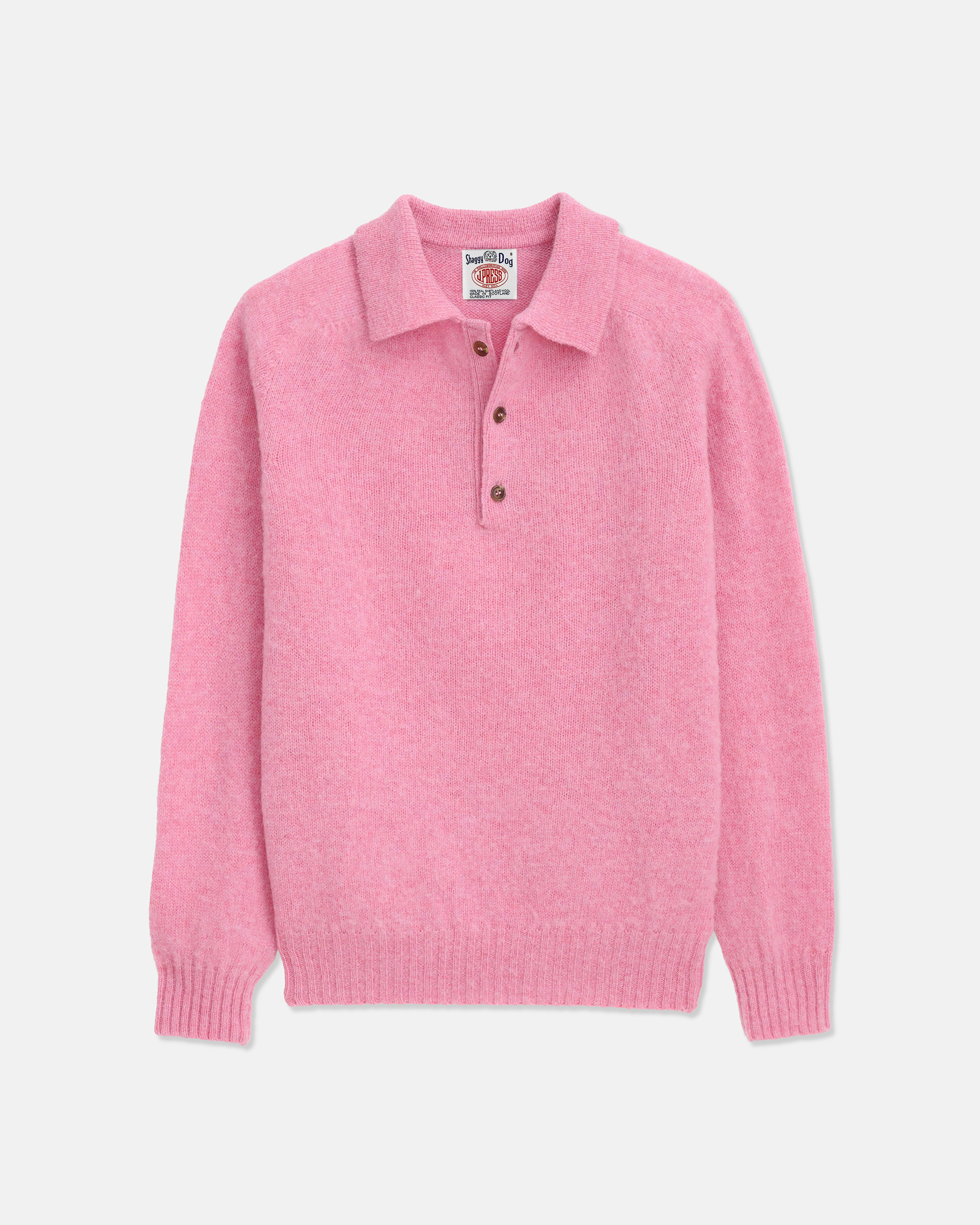 Made-in-Scotland Pink Shaggy Dog Polo Sweater - Trim Fit