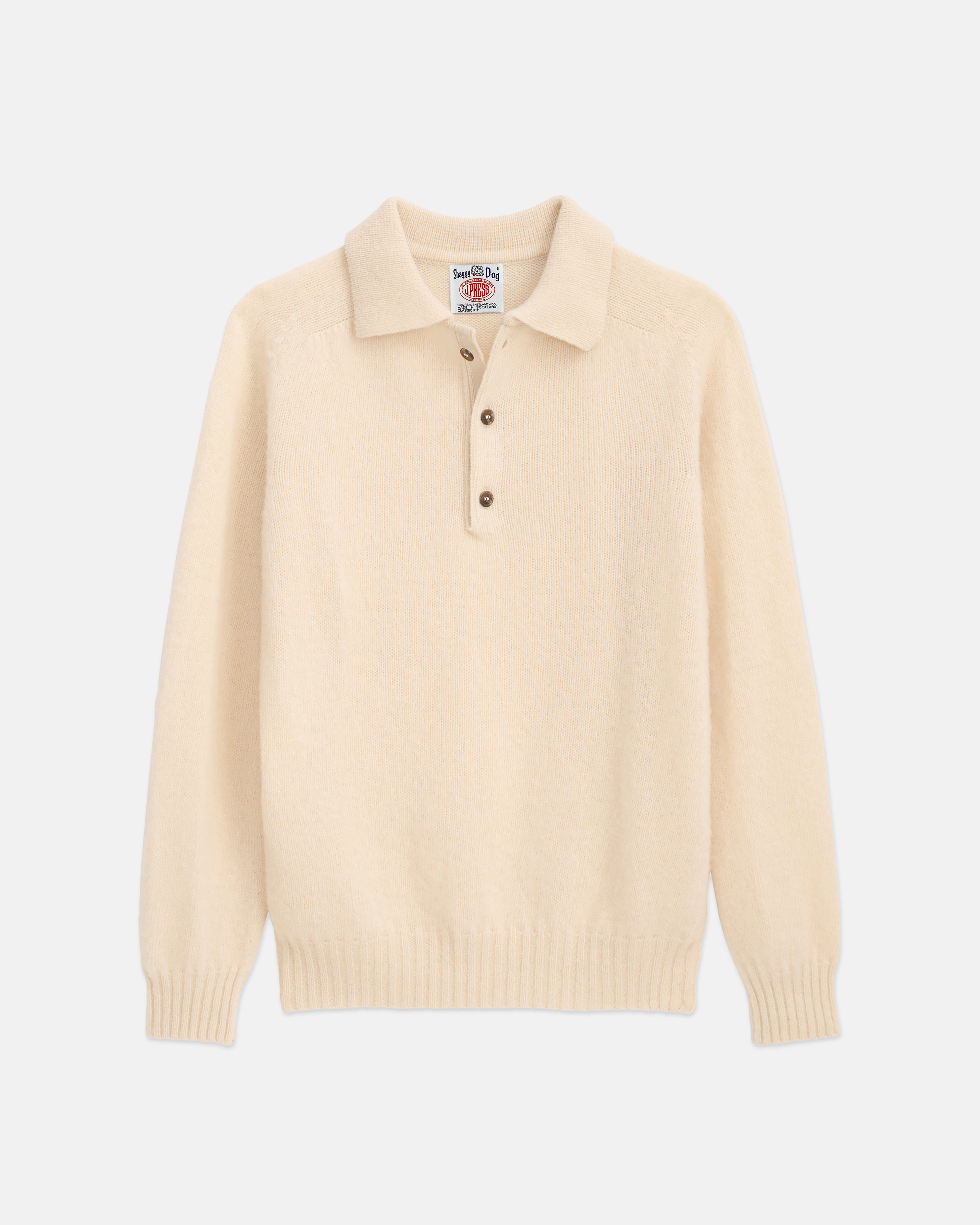 Made-in-Scotland Off White Shaggy Dog Polo Sweater - Trim Fit