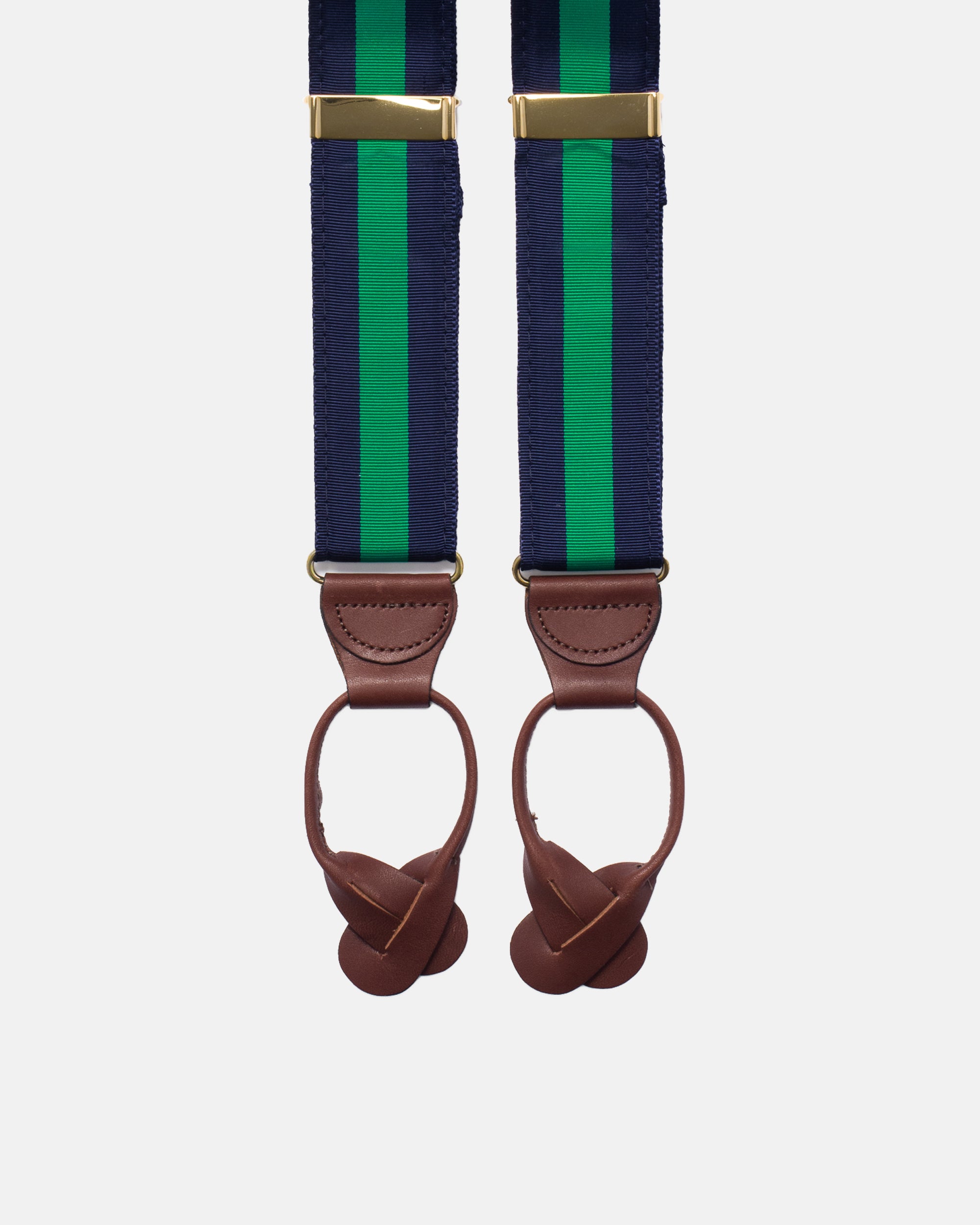 Made-in-USA Navy & Green Striped Grosgrain Braces