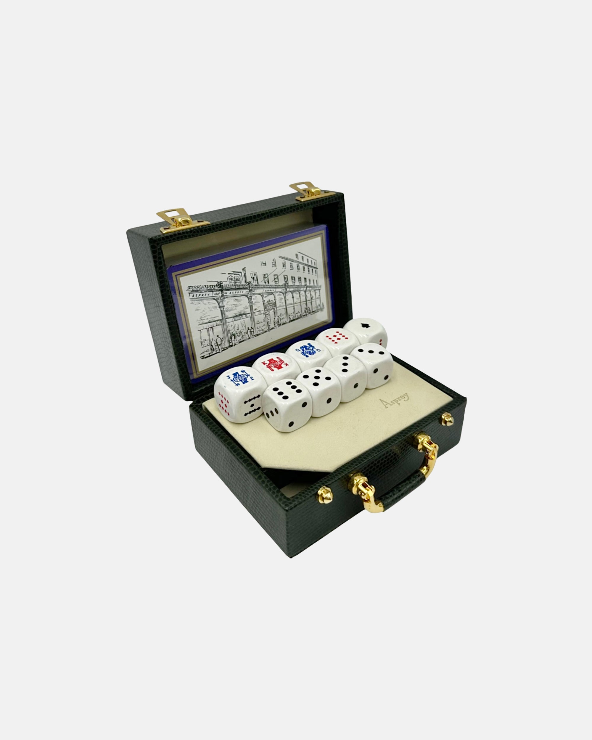 Asprey London Playing Cards and Dice with Green Leather Case