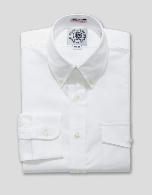 WHITE OXFORD DRESS SHIRT WITH FLAP POCKET - TRIM FIT