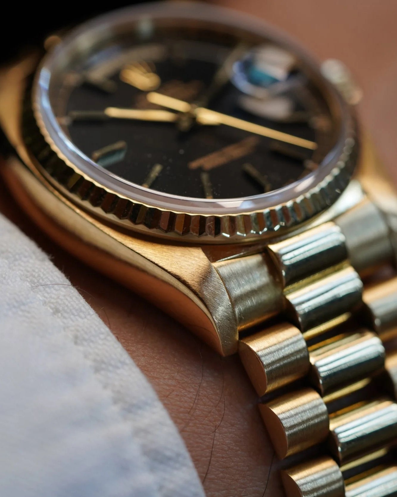 Rolex Black Dial Day-Date Reference 18038 in 18K Yellow Gold Full Set w/ Service Papers