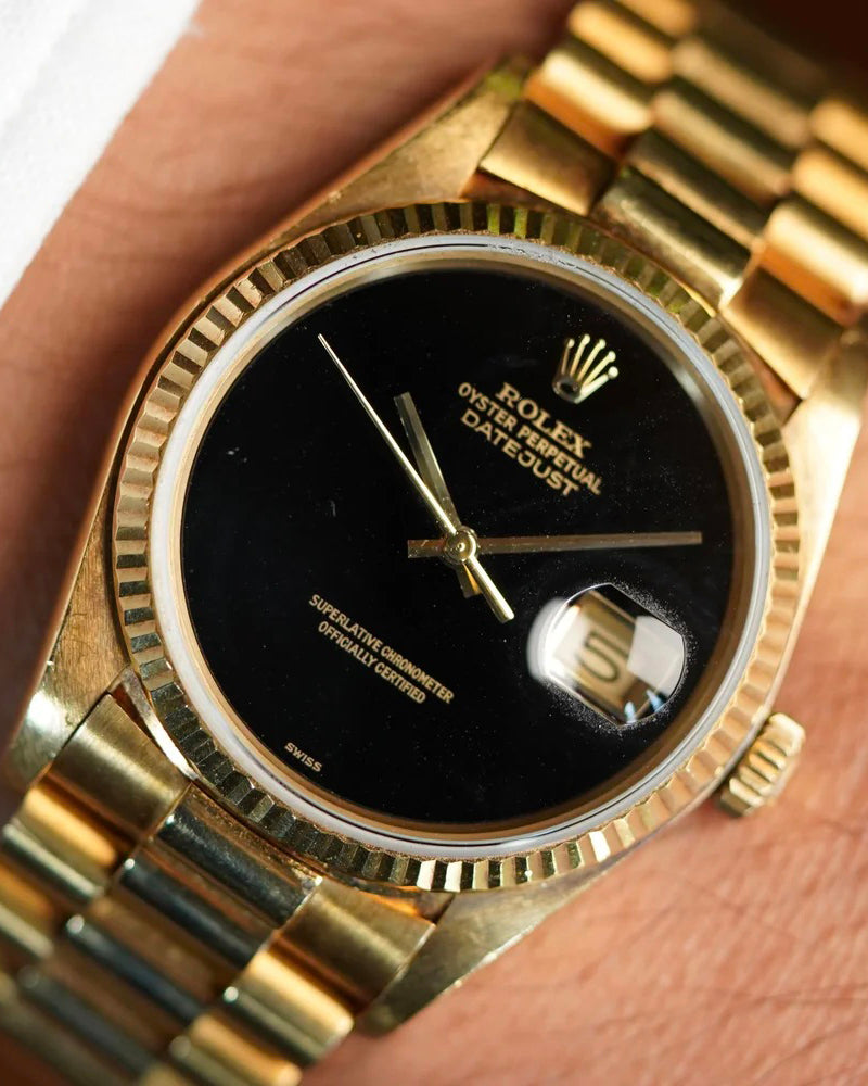 Rolex Onyx Datejust Reference 16018 in 18K Yellow Gold Unpolished