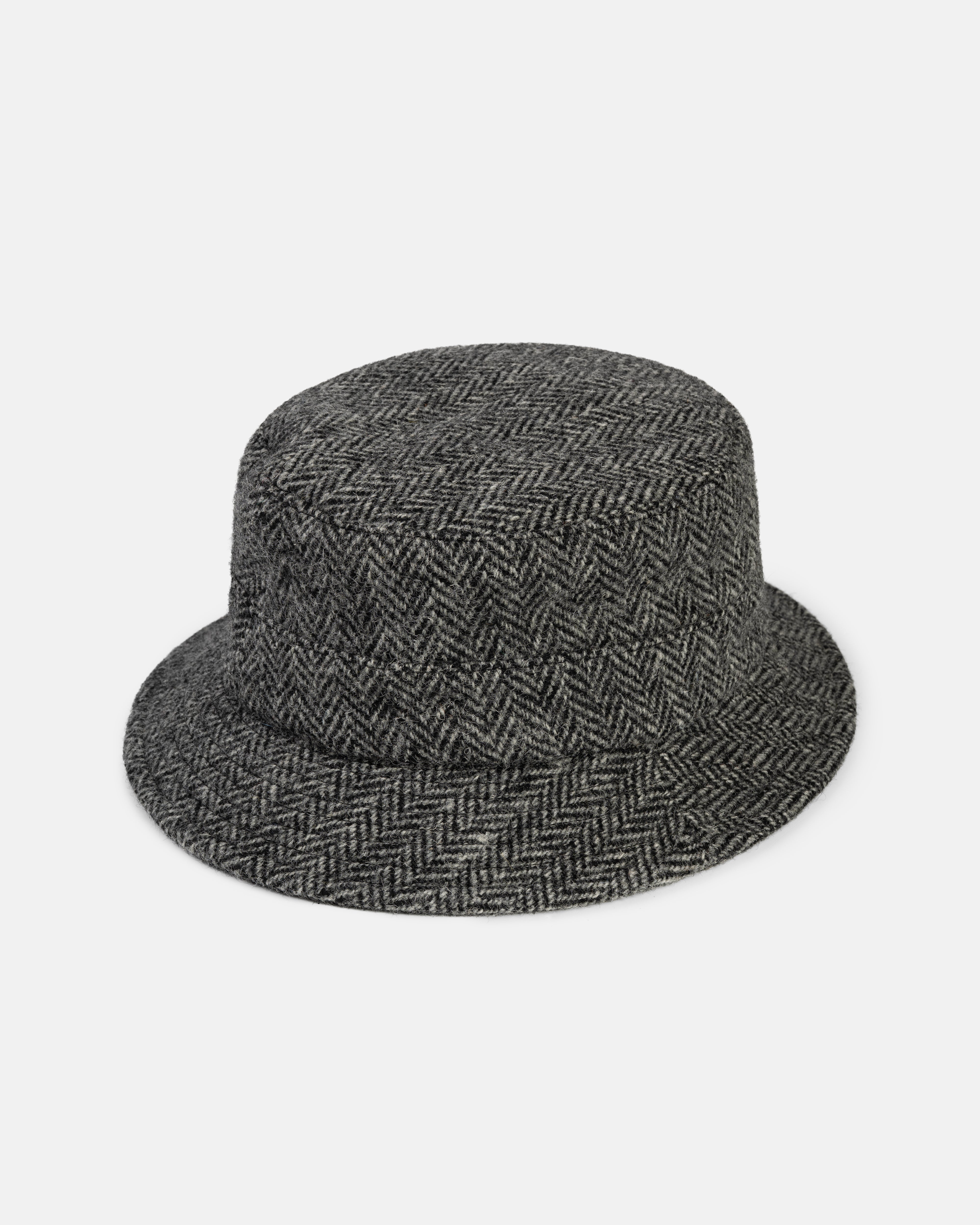 Made-in-Italy Grey Herringbone Harris Tweed Bucket Hat