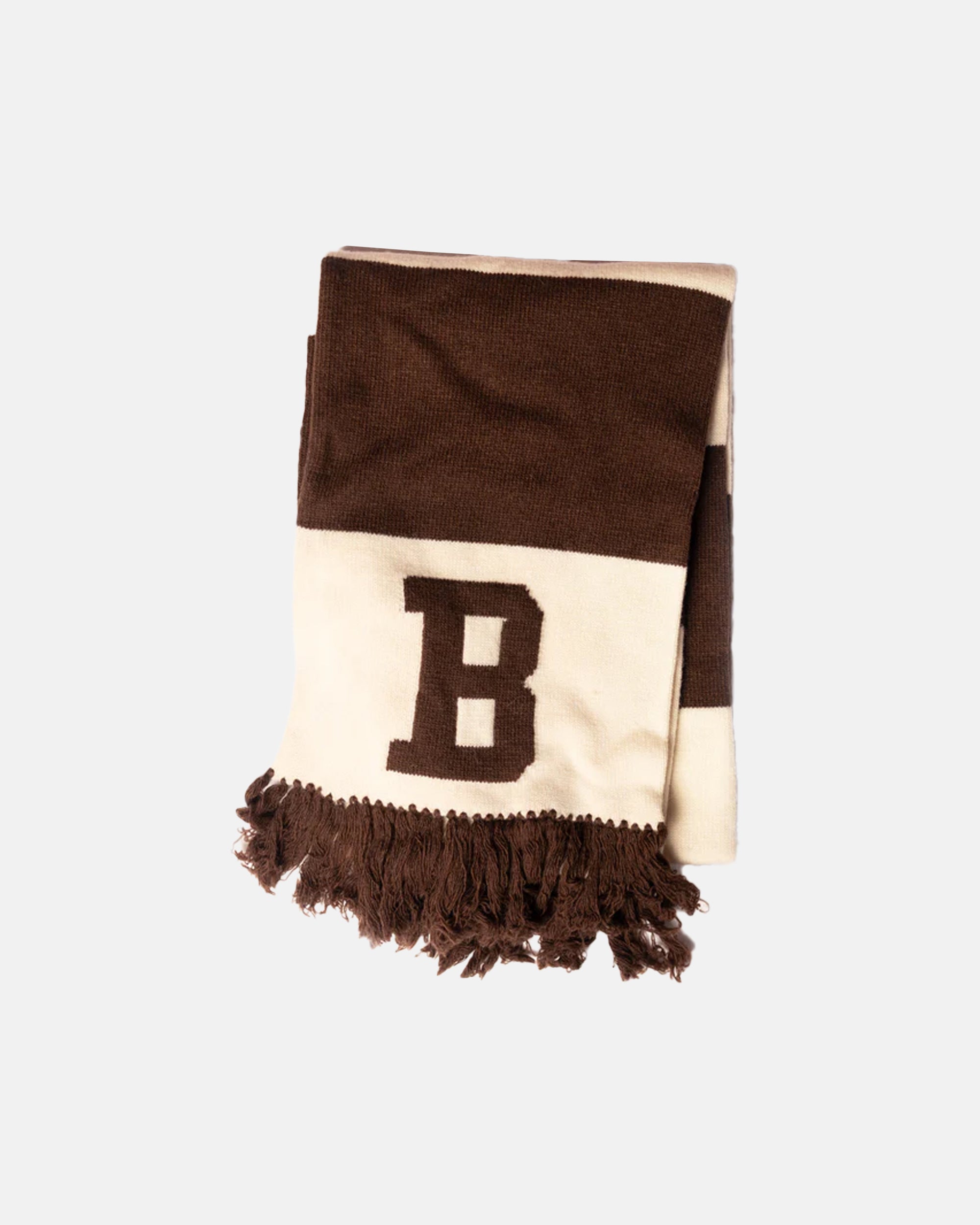 Brown Wool Rugby Stripe Scarf