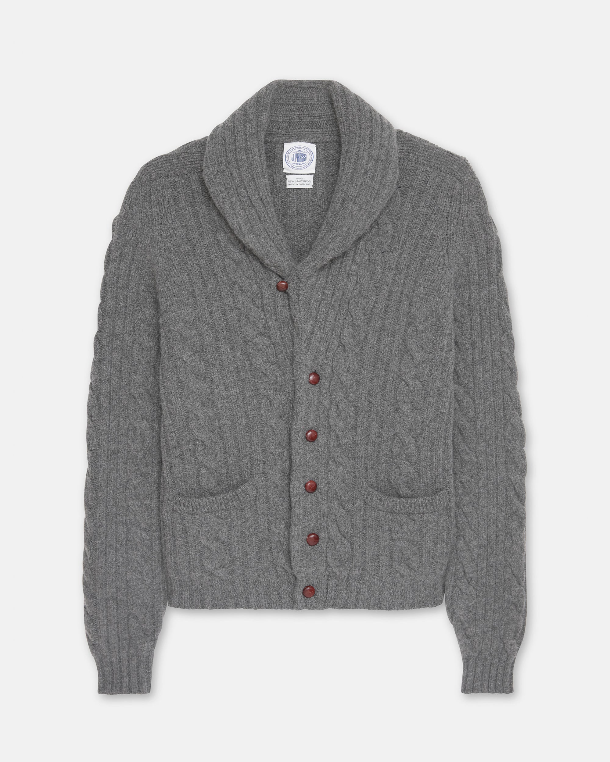 Made-in-Scotland Grey Shawl Collar Cable Knit Cardigan