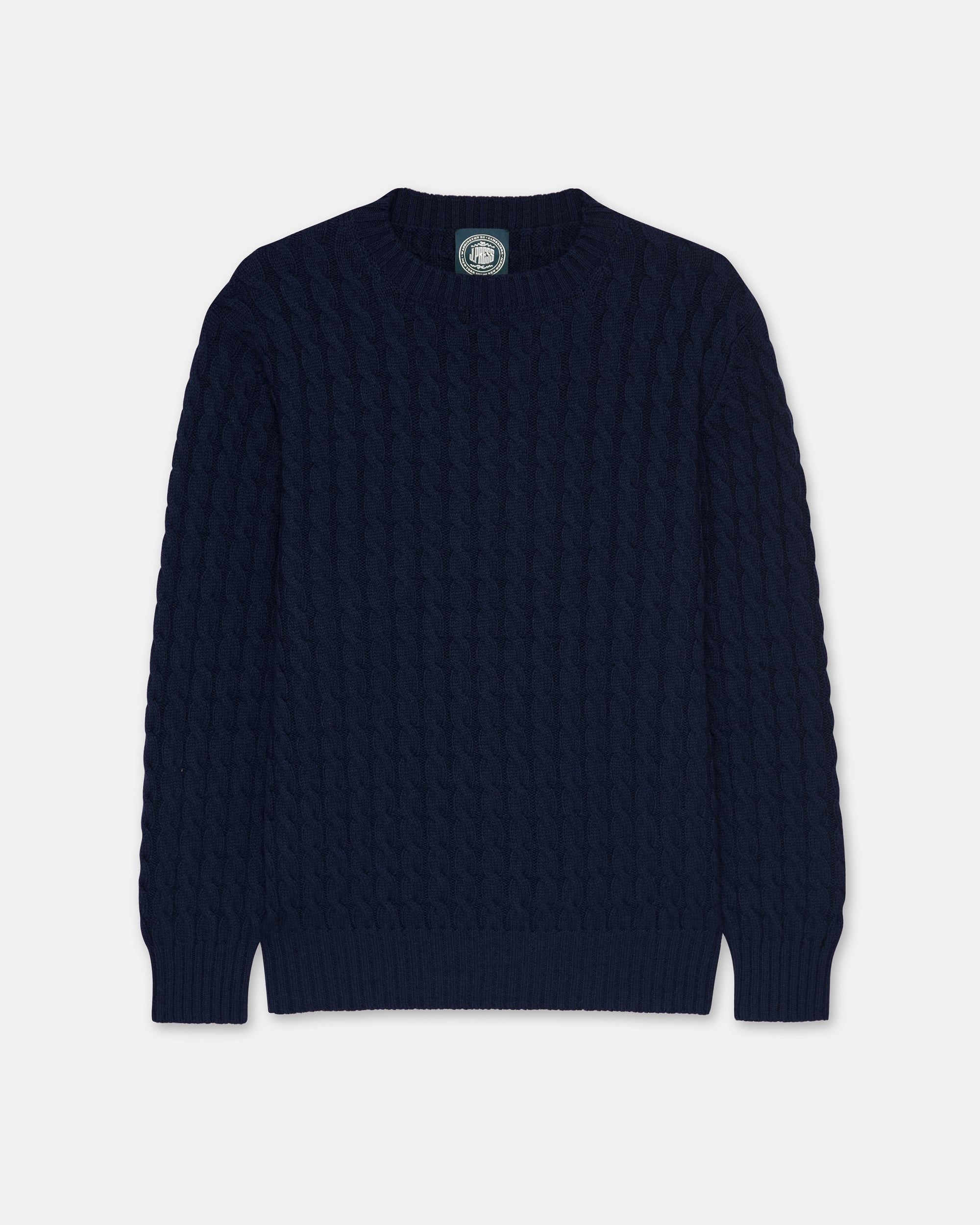 Made-in-Scotland Navy Cable Knit Cashmere Sweater