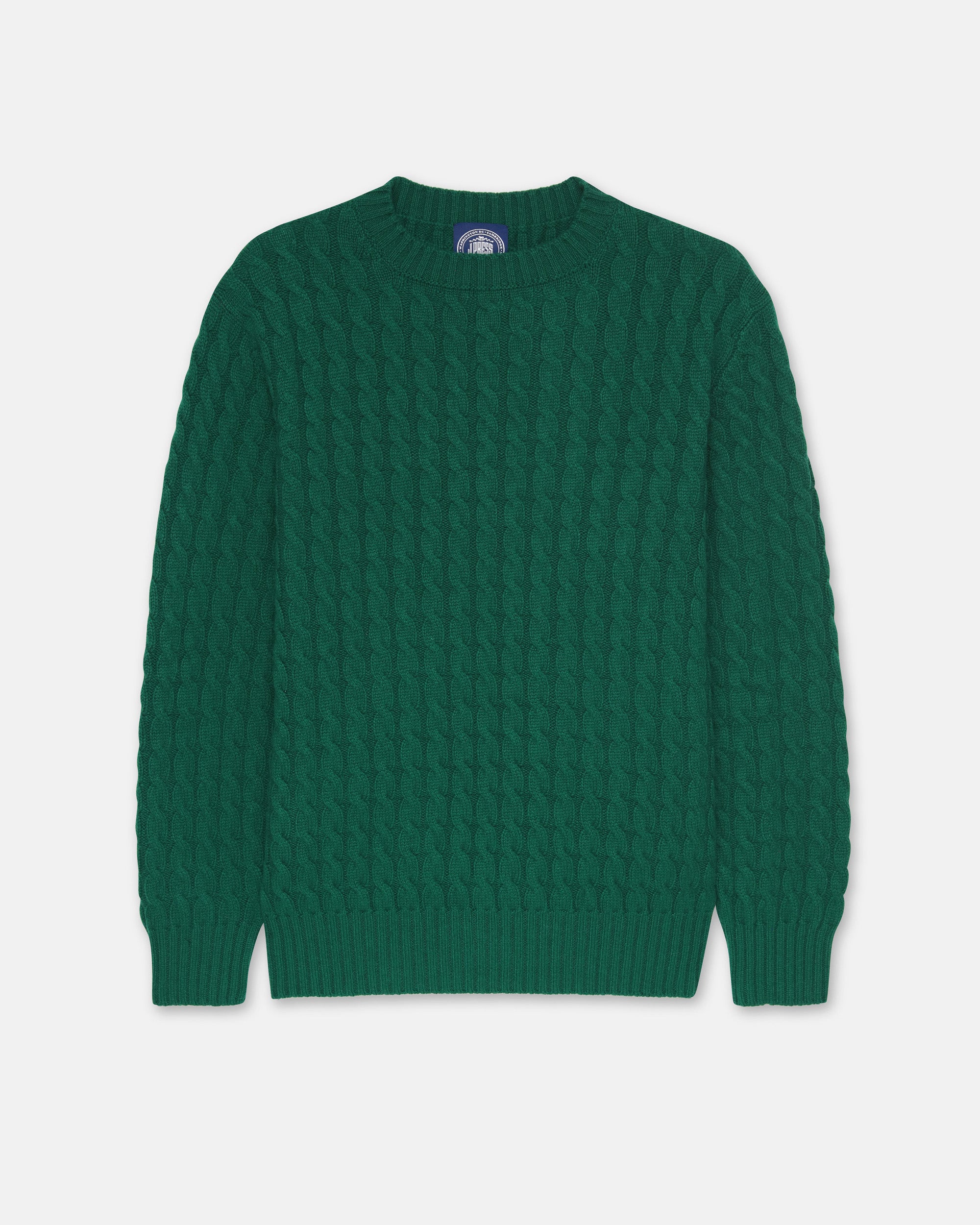 Made-in-Scotland Green Cable Knit Cashmere Sweater