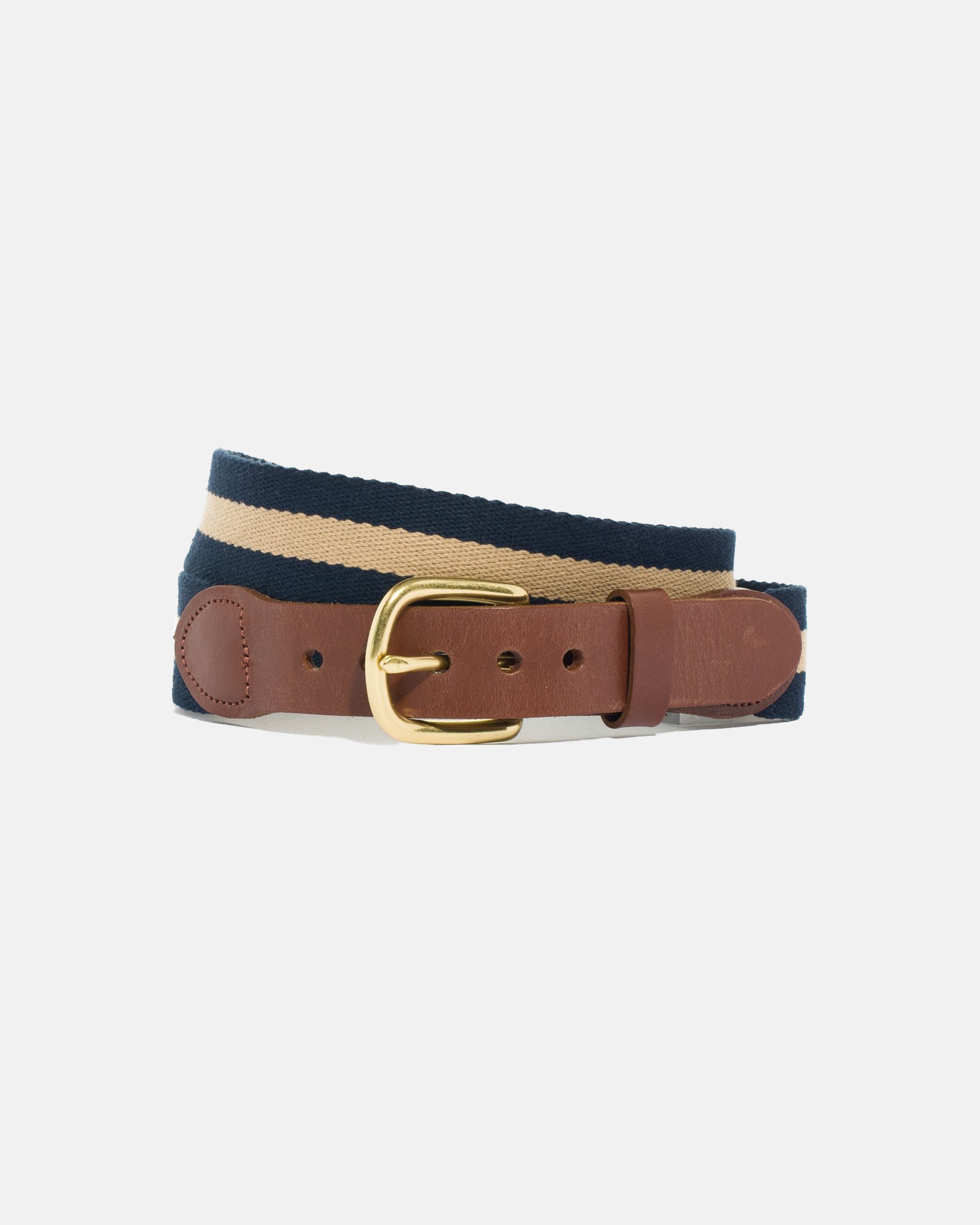 Made-in-USA Navy & Khaki Striped Smooth Belgian Wool Surcingle Belt
