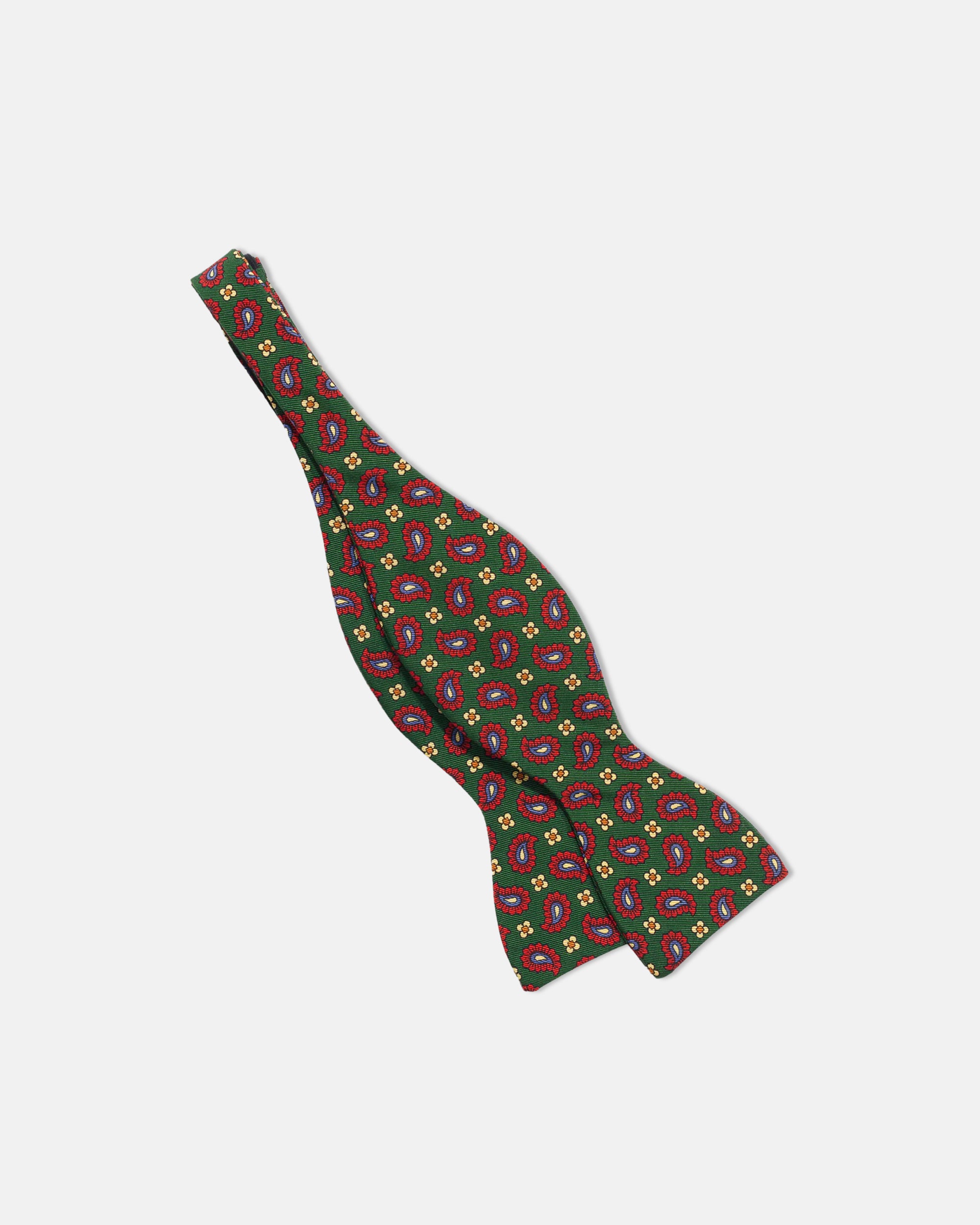 Made-in-England Green & Red Paisley Irish Poplin Bow Tie