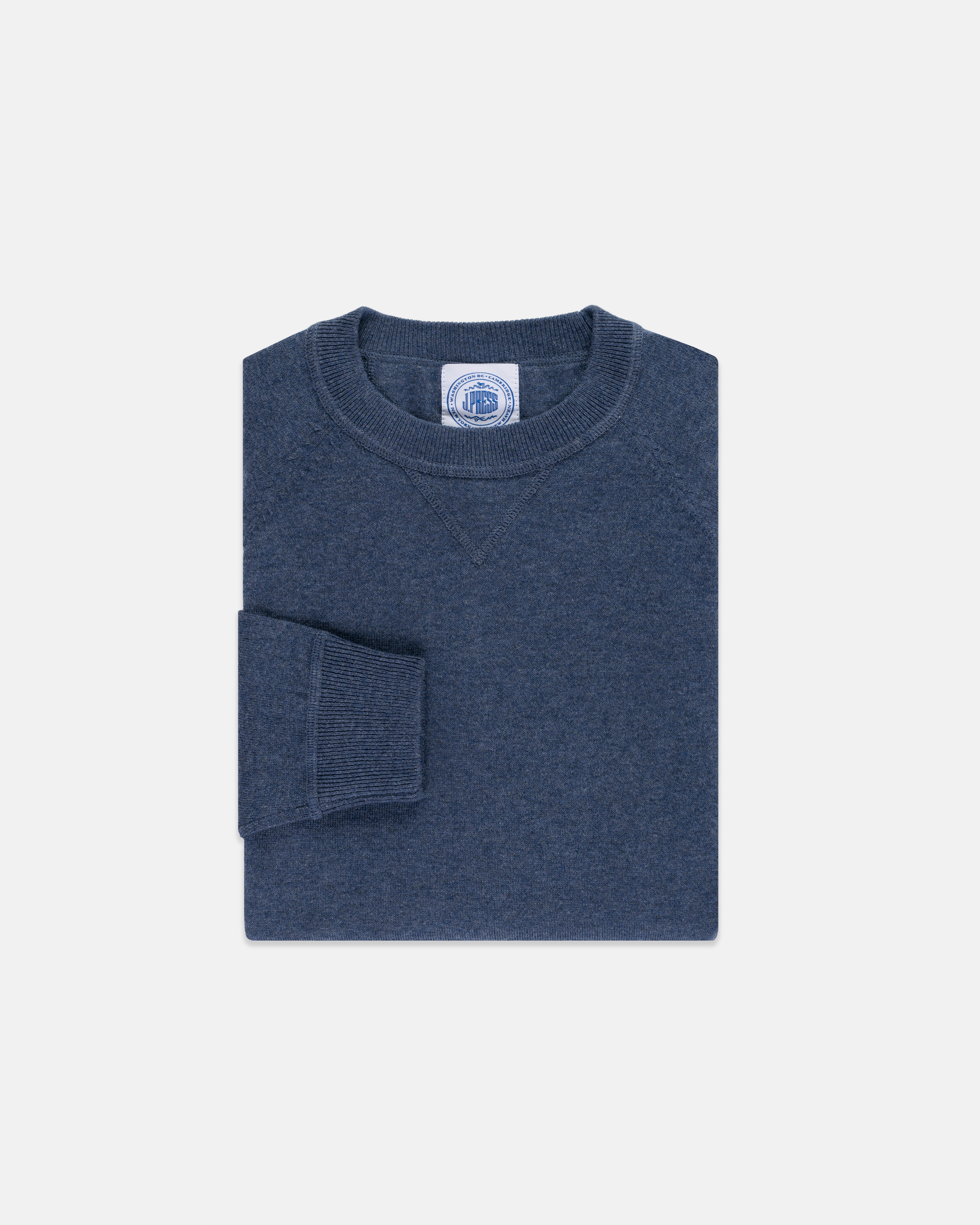 Medium Blue Cotton/Wool Crewneck Sweatshirt - Trim Fit