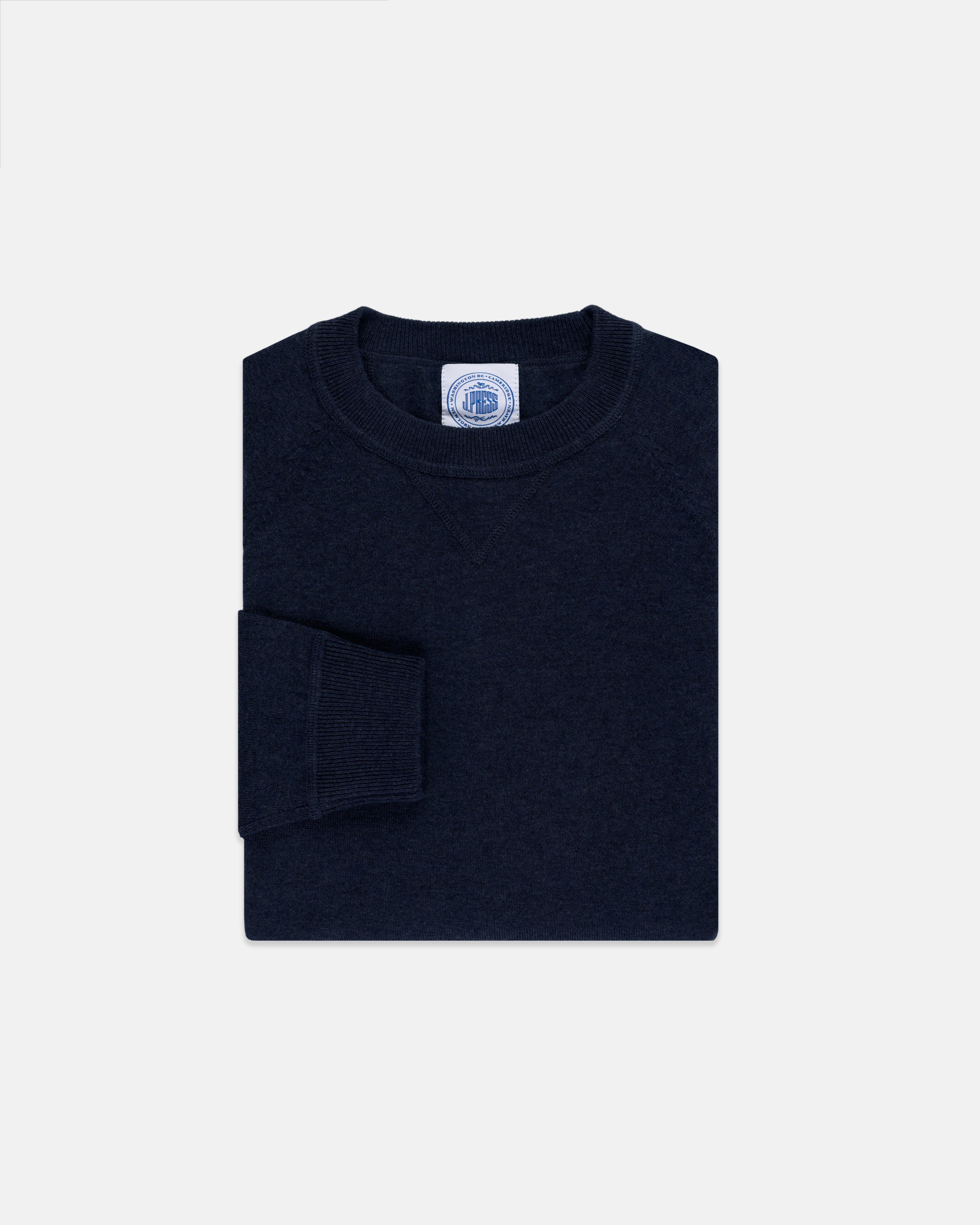 Navy Cotton/Wool Crewneck Sweatshirt - Trim Fit