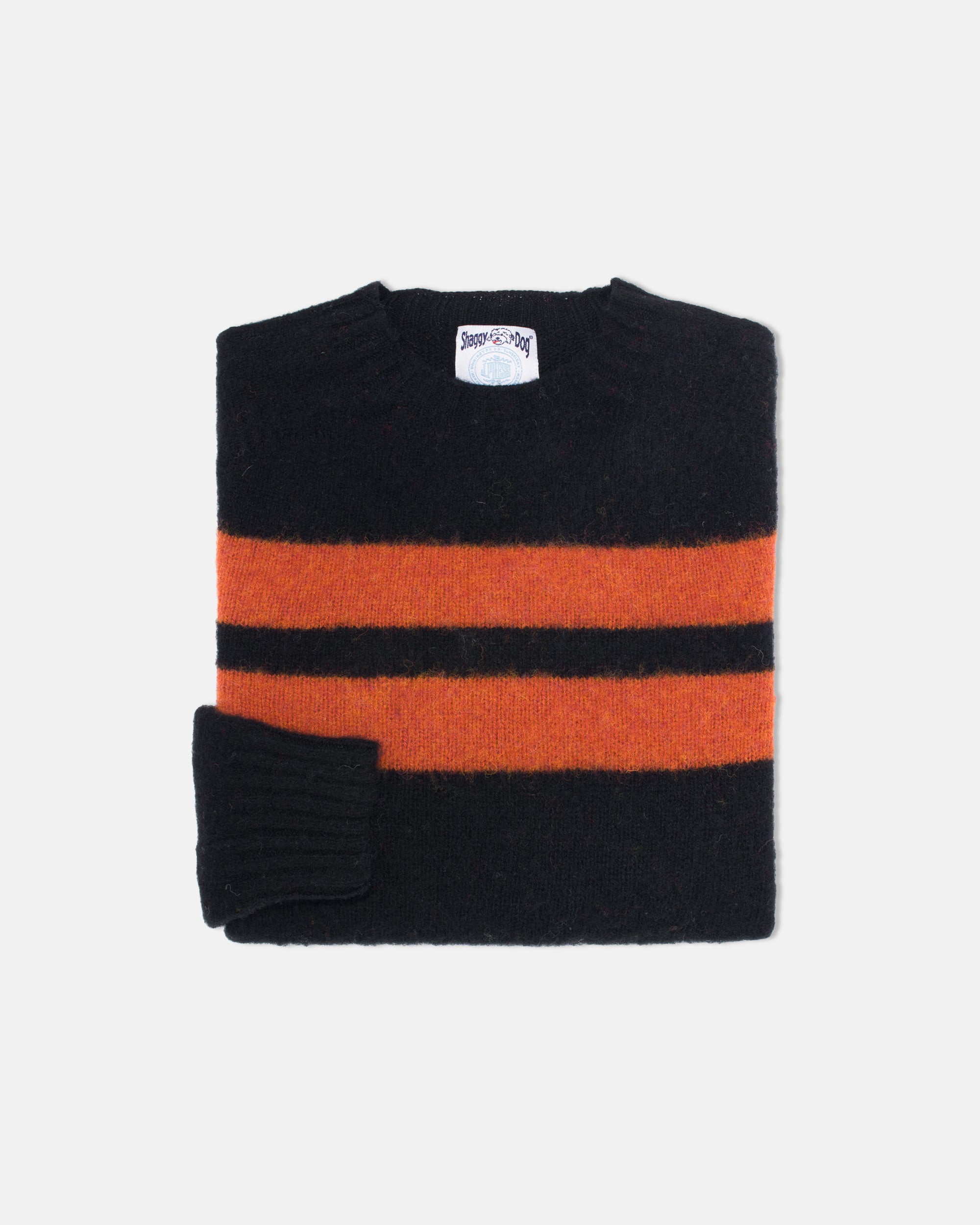 Made-In-Scotland Black University Stripe Shaggy Dog Sweater - Trim Fit
