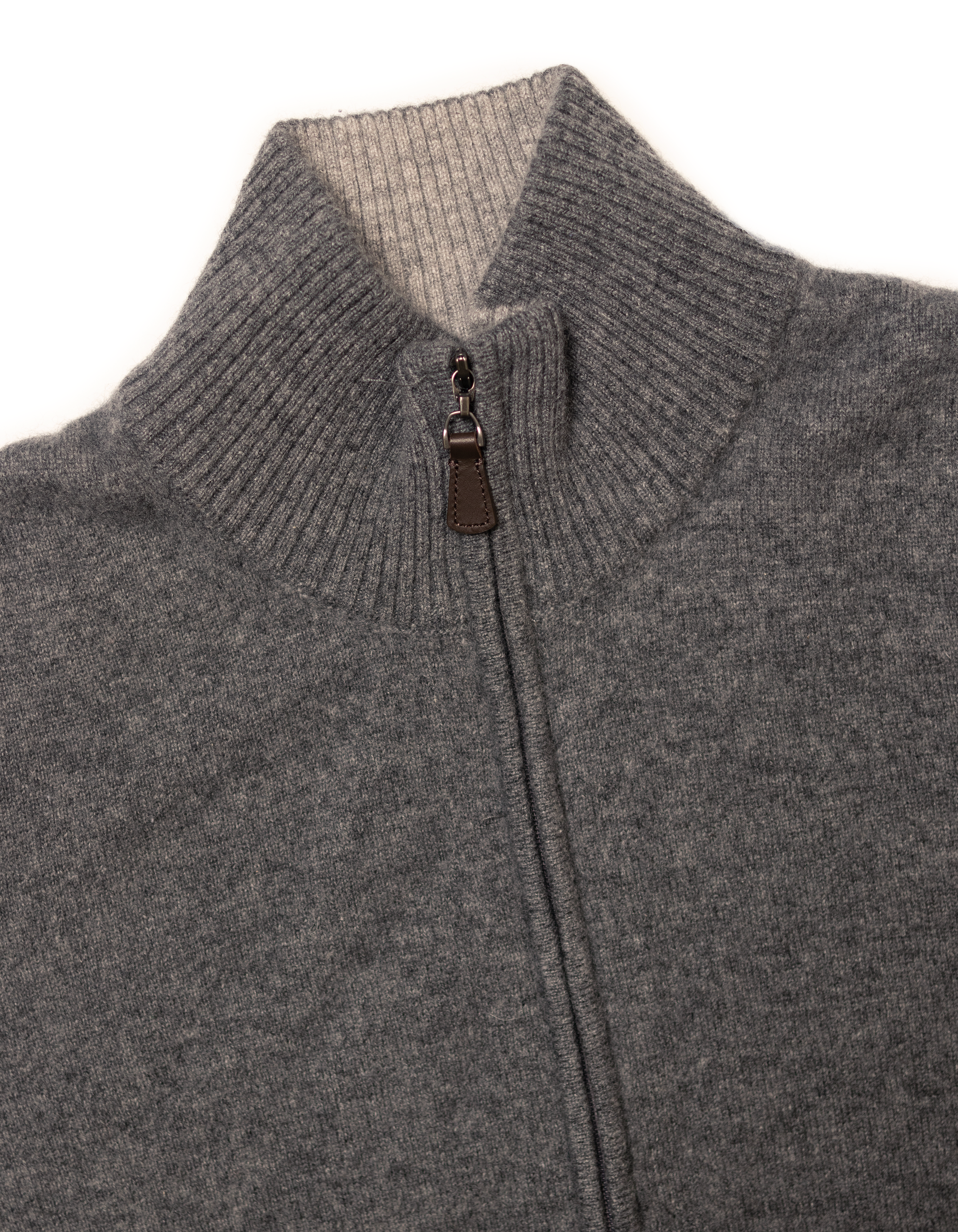 Grey Cashmere Full-Zip Cardigan Sweater - Trim Fit