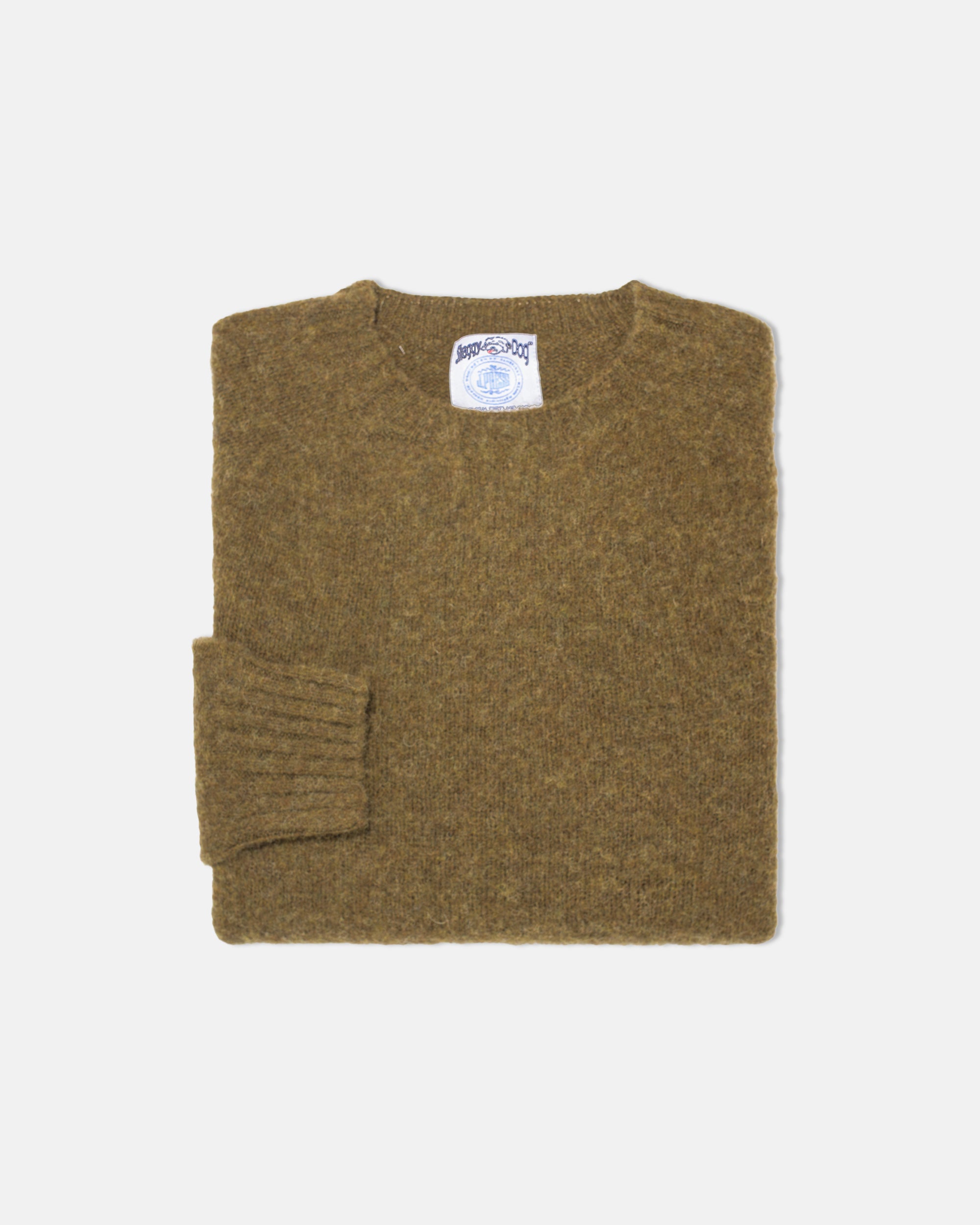 Made-in-Scotland Olive Shaggy Dog Sweater - Trim Fit