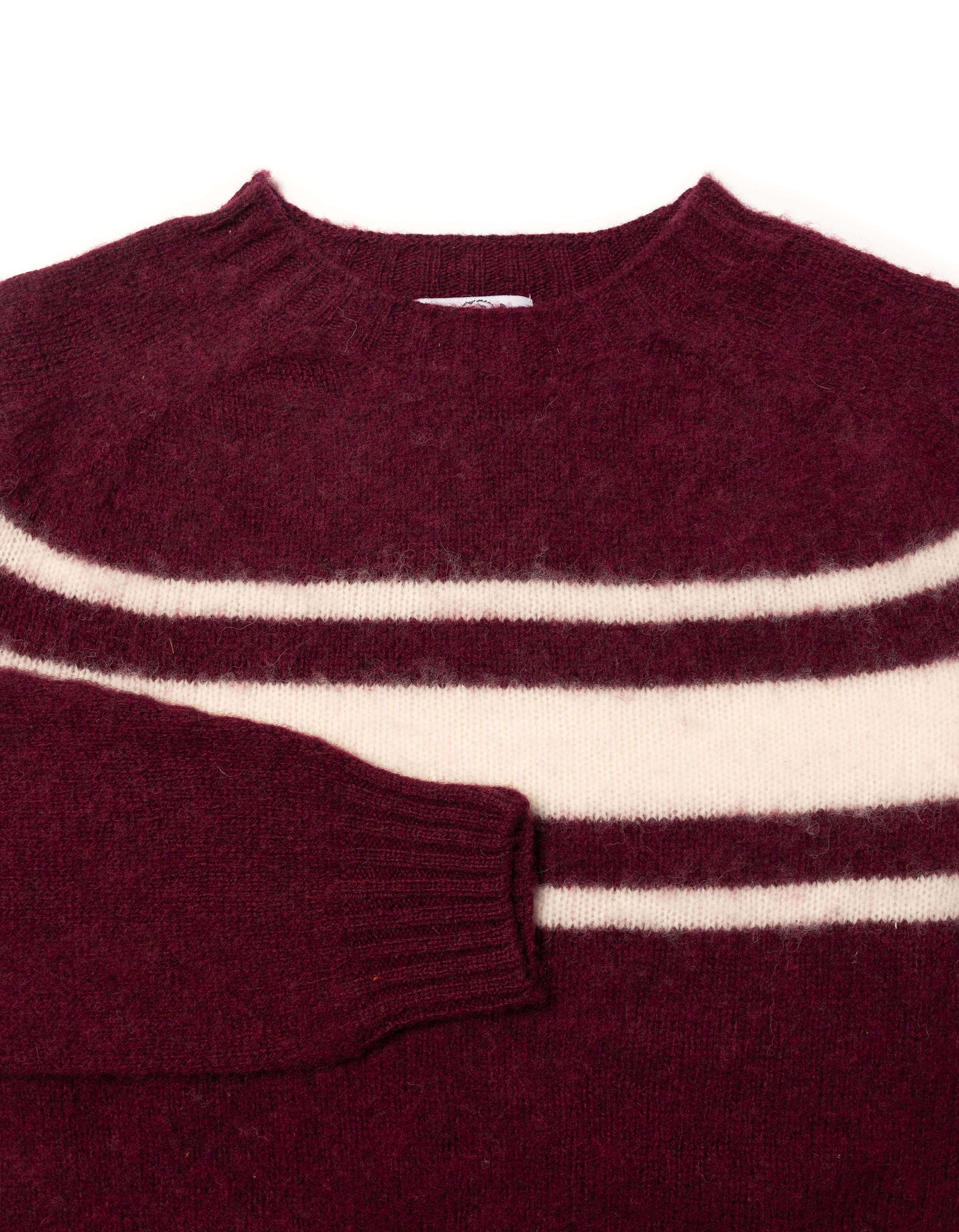Made-in-Scotland Burgundy Chest Stripe Shaggy Dog Sweater - Trim Fit