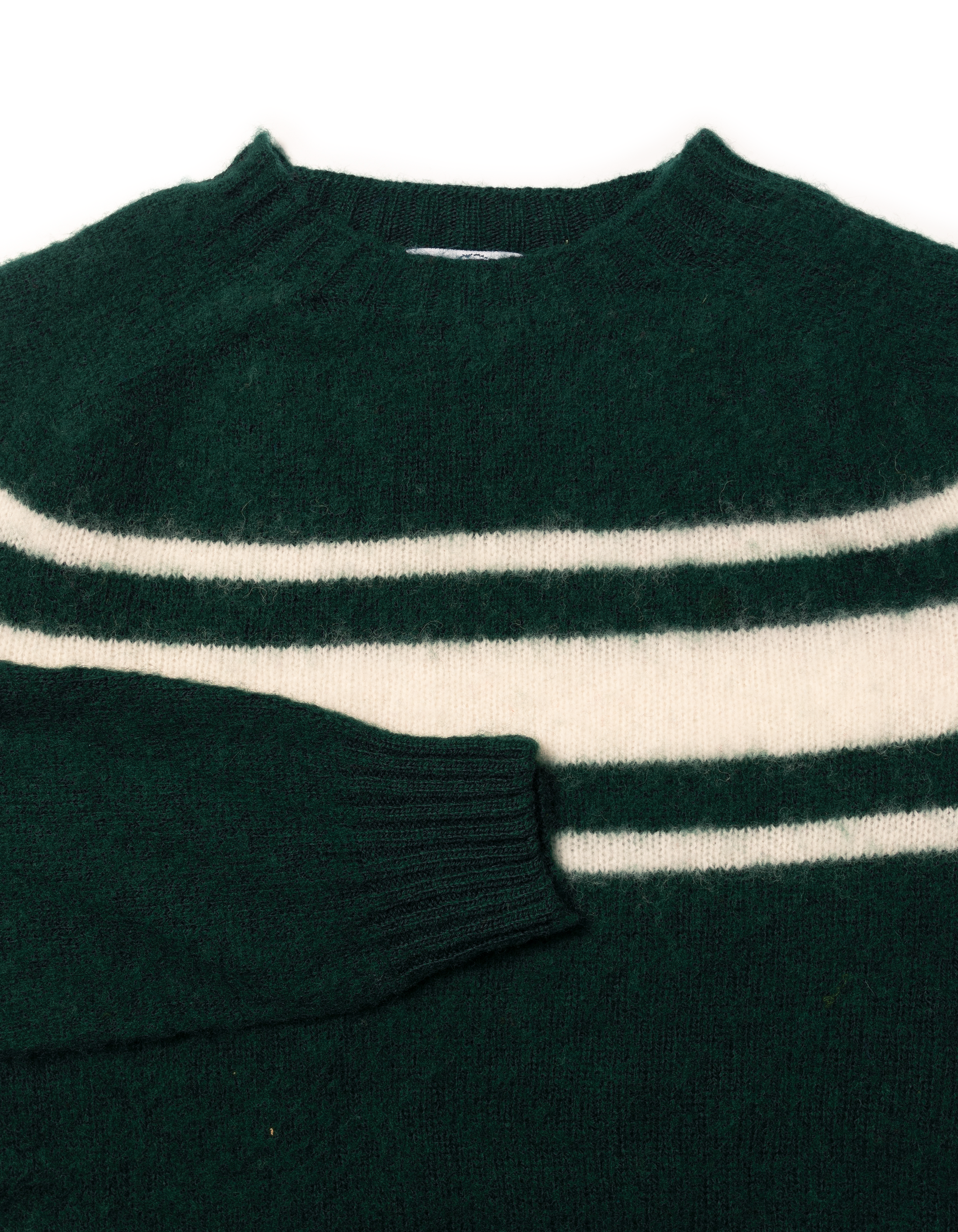 Made-in-Scotland Green Chest Stripe Shaggy Dog Sweater - Trim Fit