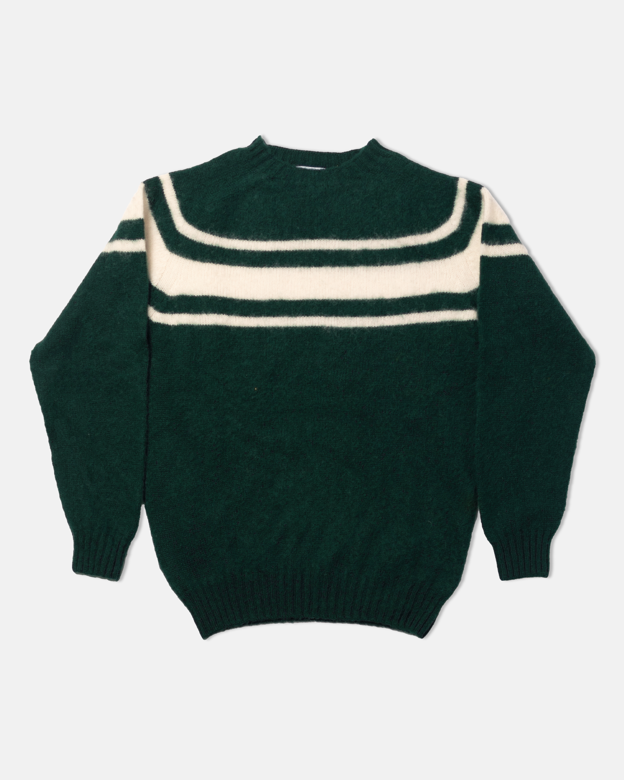 Made-in-Scotland Green Chest Stripe Shaggy Dog Sweater - Trim Fit