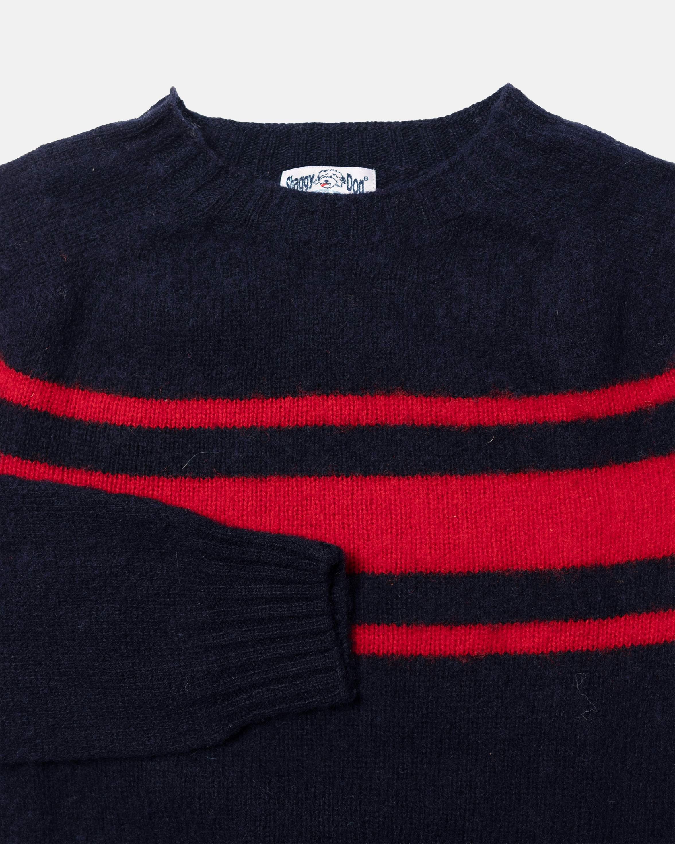 Made-in-Scotland Navy Chest Stripe Shaggy Dog Sweater - Trim Fit