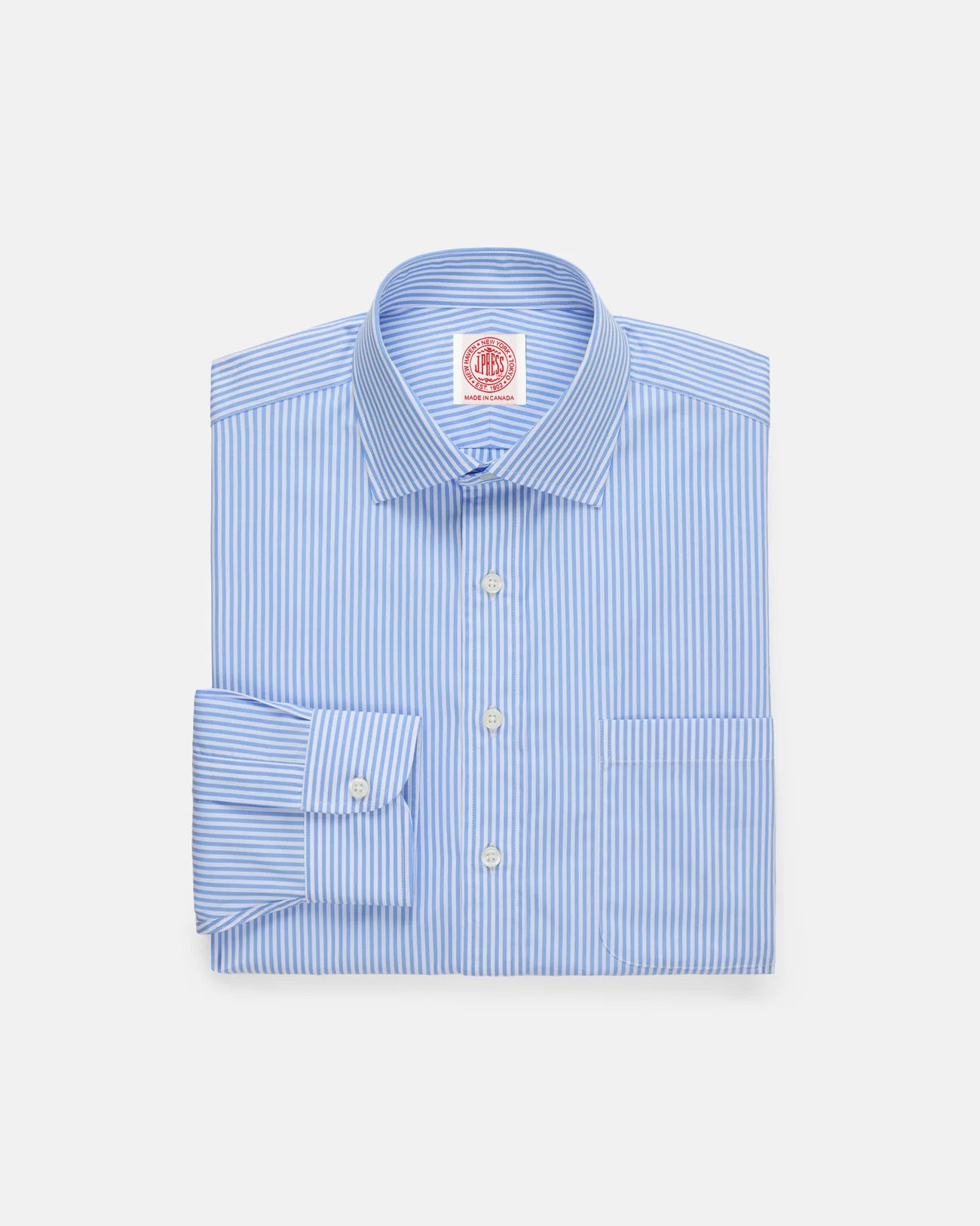 Made-in-Canada Light Blue Candy Stripe Spread Collar Dress Shirt - Classic Fit