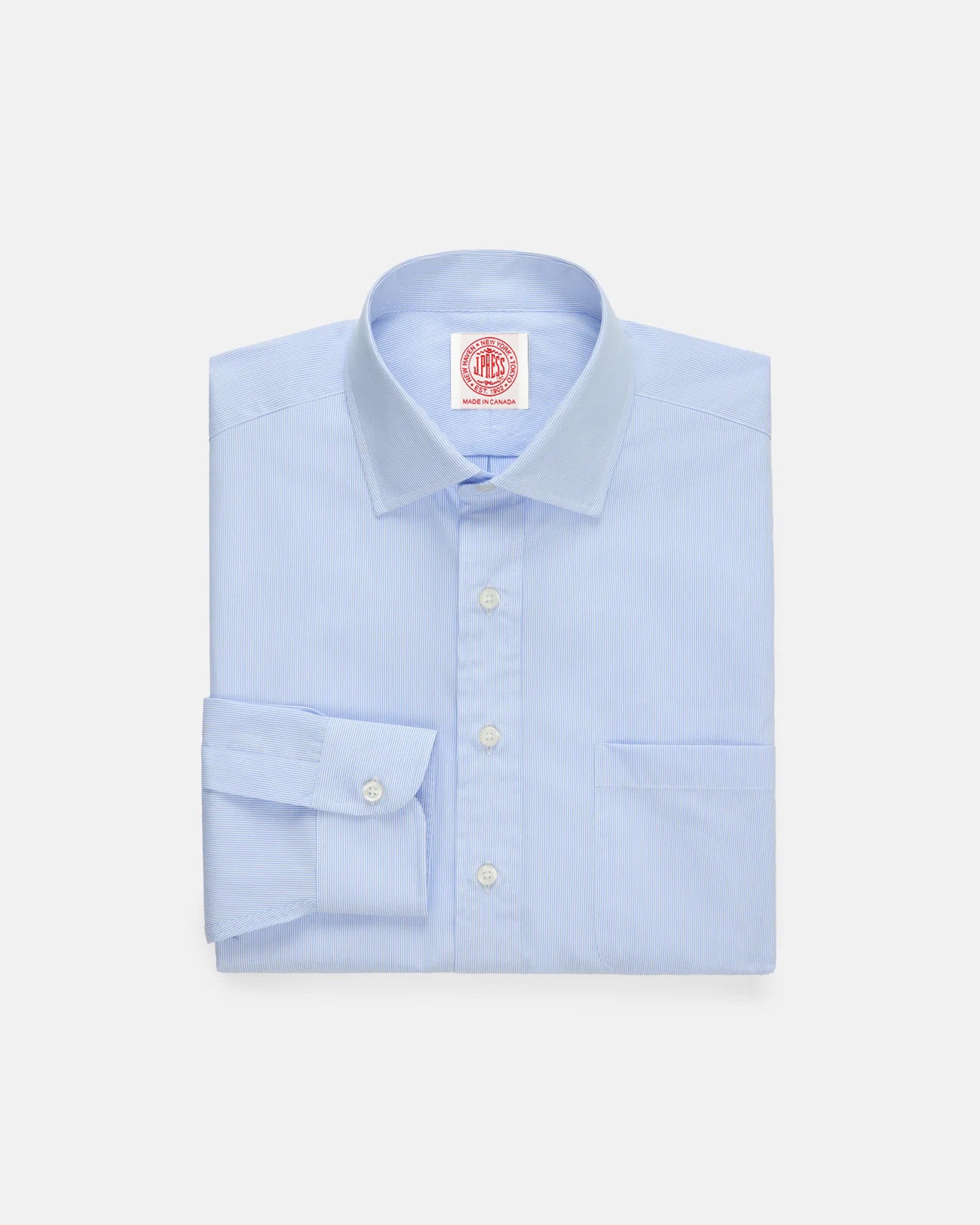 Made-in-Canada Light Blue Pinstripe Spread Collar Dress Shirt - Classic Fit