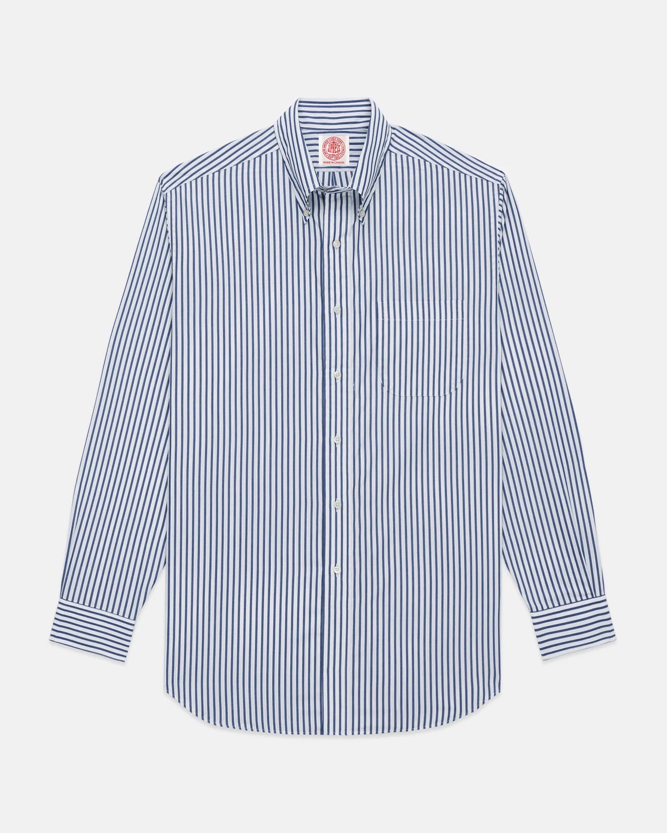 Made-in-Canada Navy Butcher Stripe Broadcloth Button Down Shirt - Classic Fit